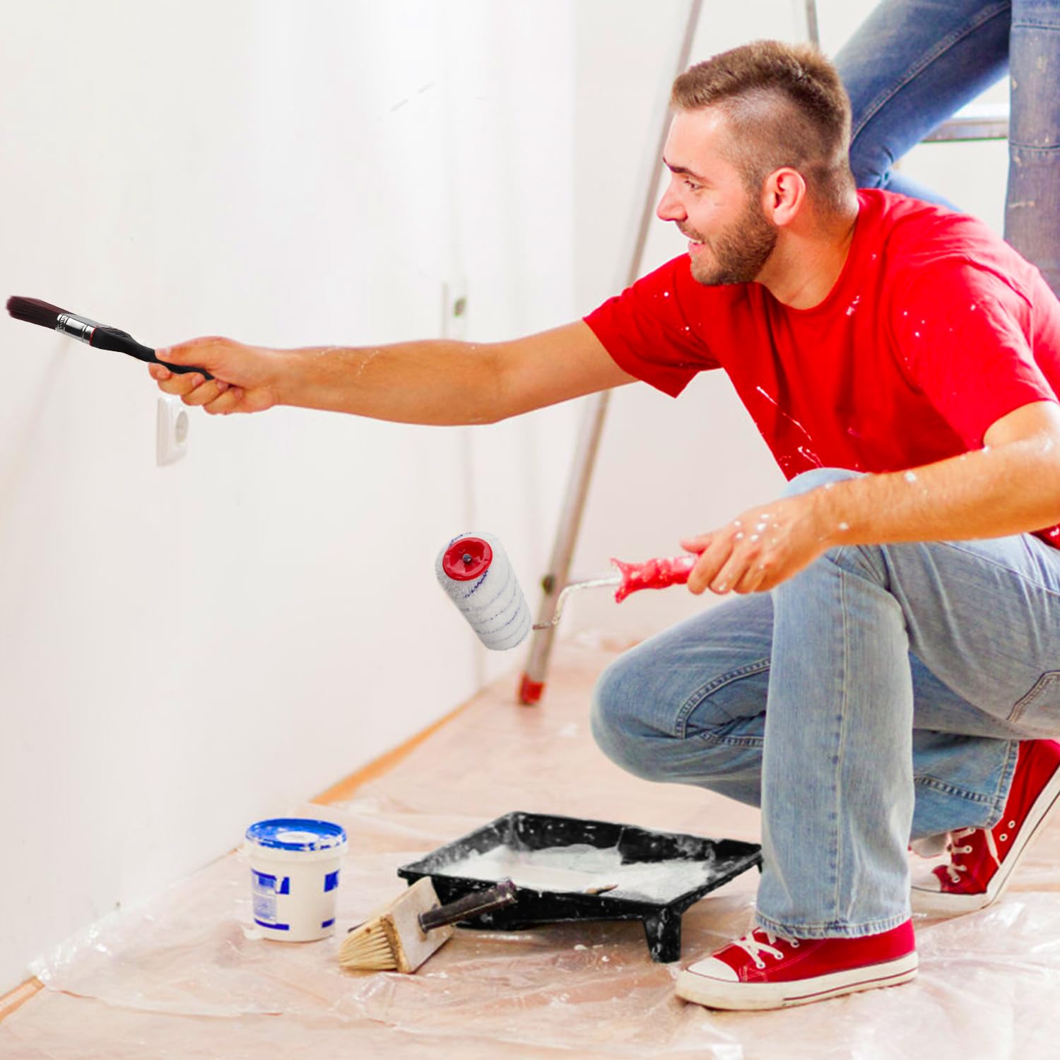 Rodillo de pintura, pincel de pintura, bandeja de pintura, cepillo de pintura de rodillo, suministros de pintura para el hogar, cepillo de espuma, bandeja de pintura de casa, suministros de pintura