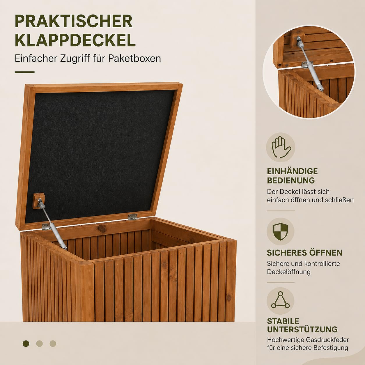 Paketbox aus Holz, Wasserdicht und abschließbar – 53x39x71cm