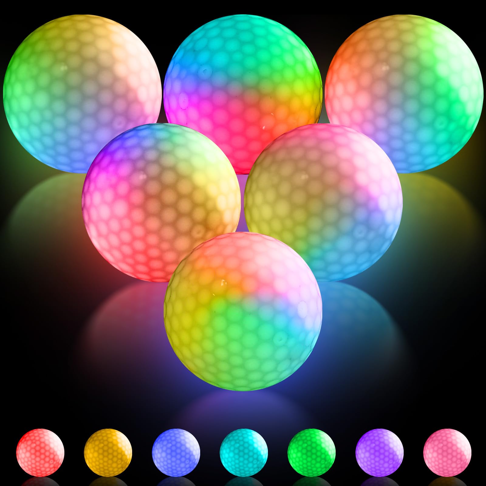 Pelotas de golf LED luminosas 7 colores 6 unidades luz nocturna entrenamiento tiro larga