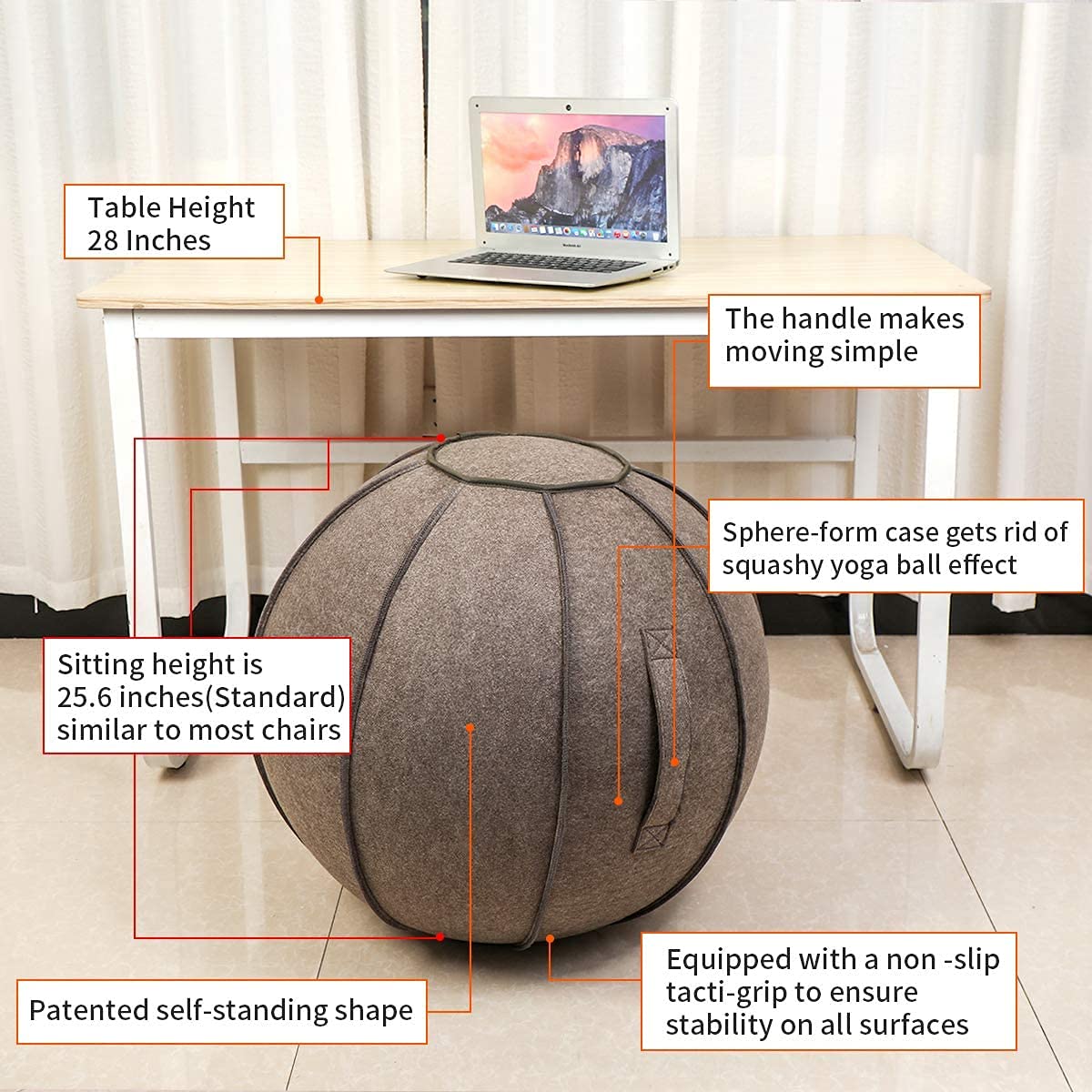 Pelota de Yoga 65 cm para Oficina Hogar con Funda Asas y Bomba