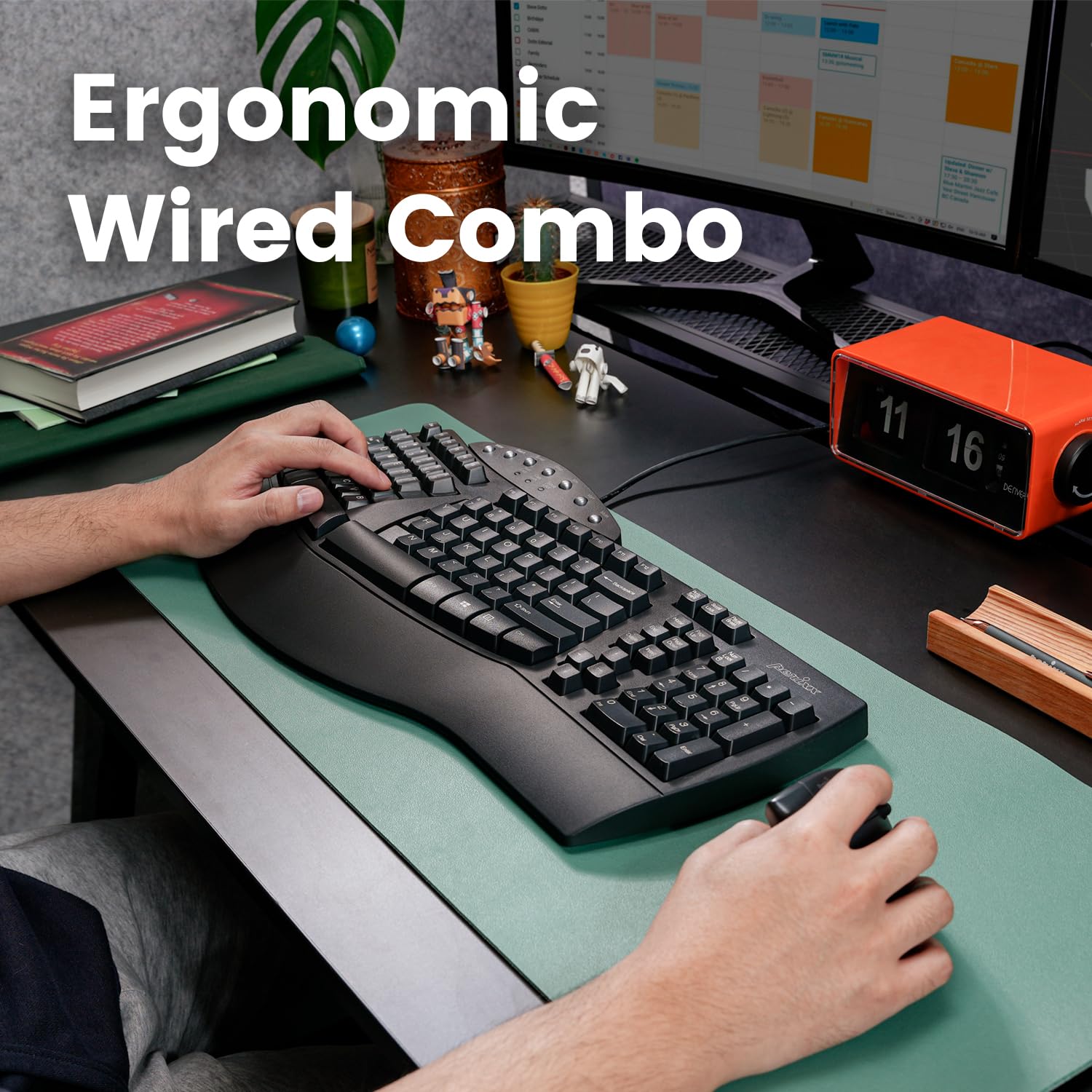Perixx PERIDUO512B, tastiera ergonomica cablata e mouse verticale Combo USB Nero UK QWERTY
