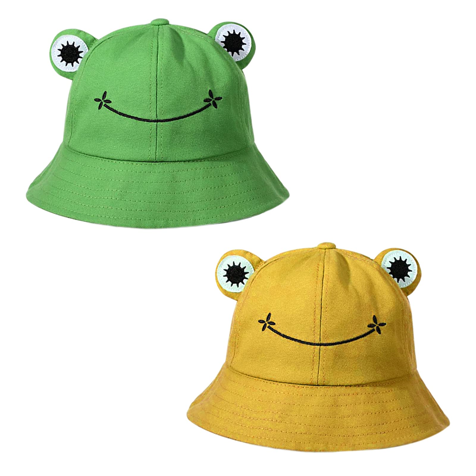 beifon2Pcs Frog Bucket Hat Cute Bucket Sun Hat Summer Outdoor Foldable Fisherman Cap Funny Wide Brim Bucket Sun Hat for Women Men Ladies Adult(Green+Yellow)