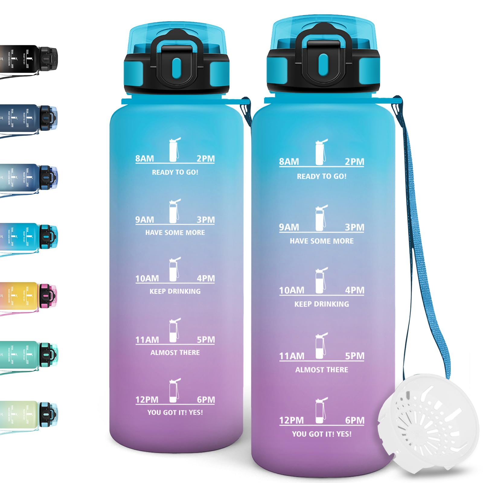 Motswedi Borraccia 1,5 litri, Riutilizzabile, Borraccia Palestra, a Prova di Perdite, Bottiglia Acqua, Facile da Trasportare, Borracce, per Sport, Ciclismo, Palestra, Ufficio, Running, Blu & Viola