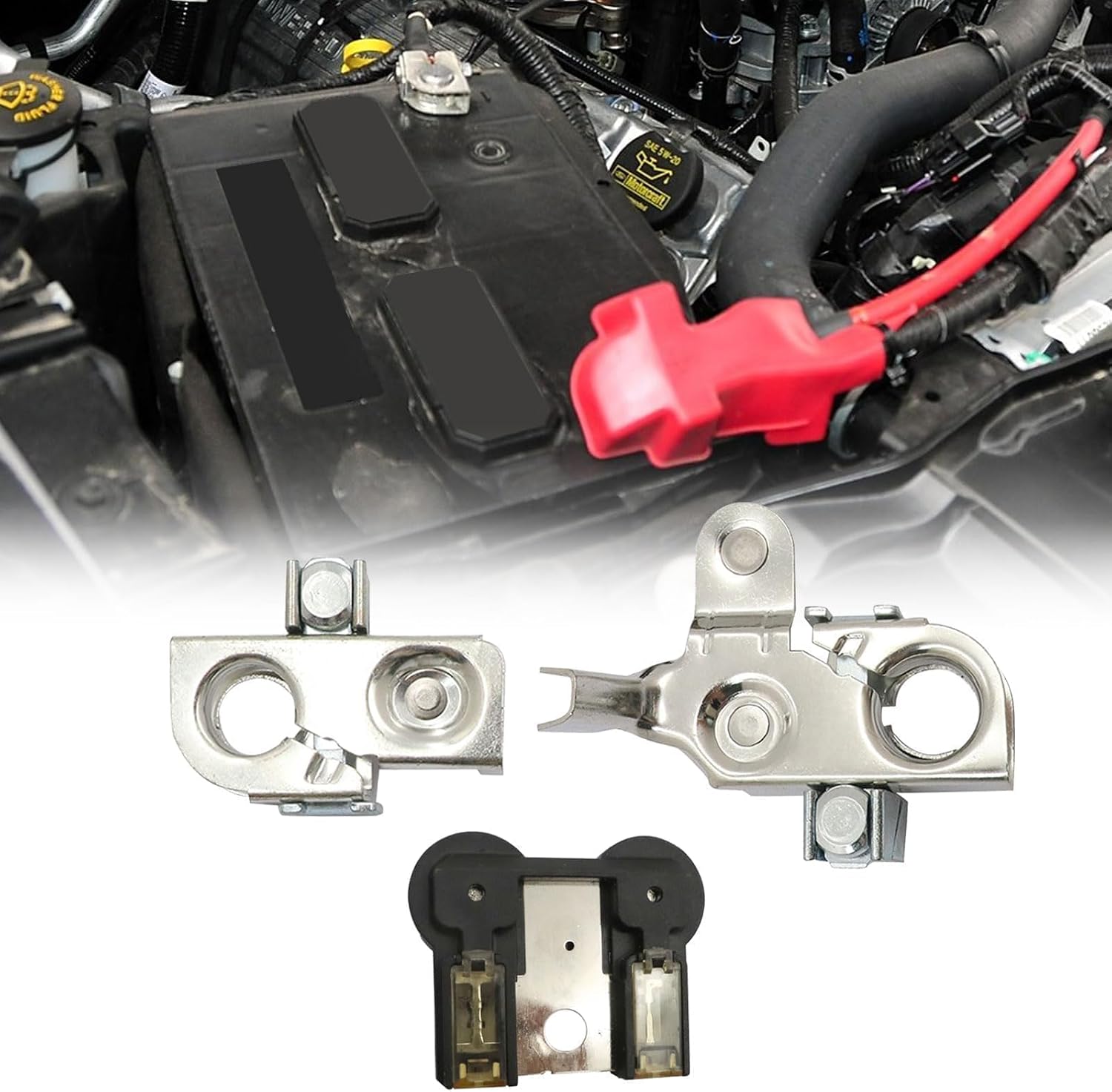 SecosAutoparts Battery Terminal Clamp & Battery Fuse Compatible with Ford F-150 2011-2014 Replace# AL3Z-14526-AA BT4Z-14450-AA BT4Z-14450-BA Combo Pack Terminal Positive & Negative