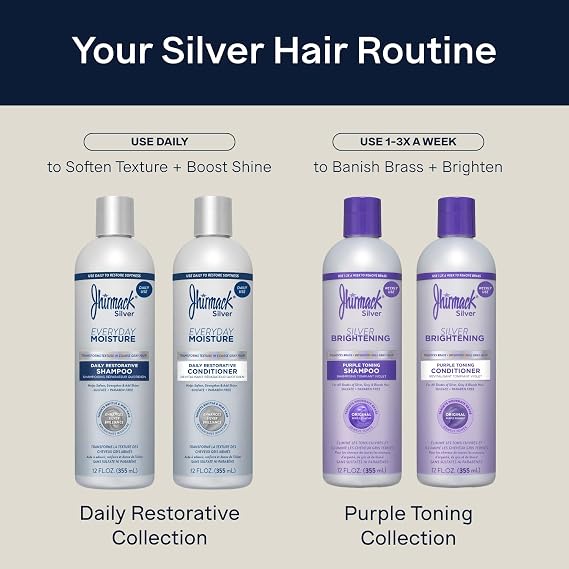 Jhirmack Silver Brightening Purple Shampoo and Conditioner Set for all types of silver, grey, and blonde hair
