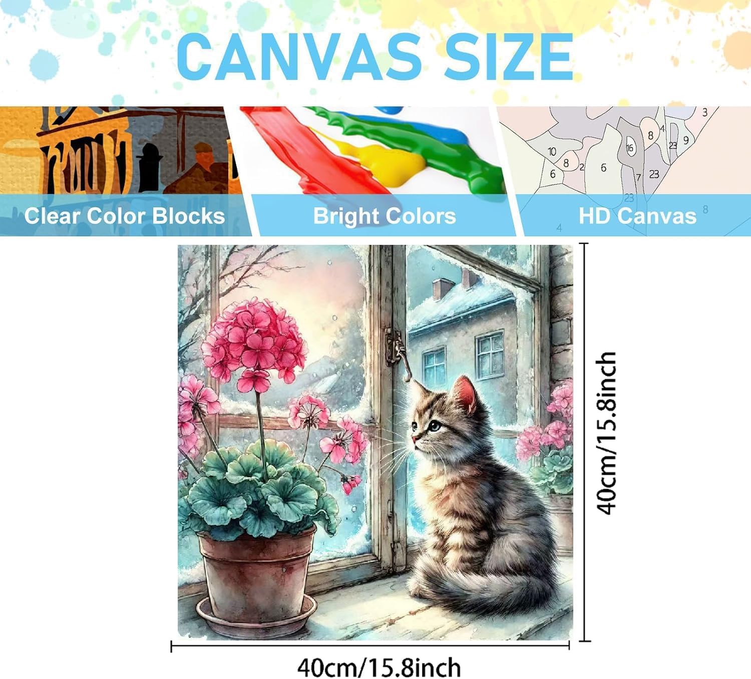 CraftCraze Paint by Numbers Kit for Adults, Flower Painting by Numbers Kits, Paint by Numbers for Adults Beginners Cat, DIY Advanced Acrylic Painting on Canvas for Home Wall Art Decor 15.8x15.8 Inch