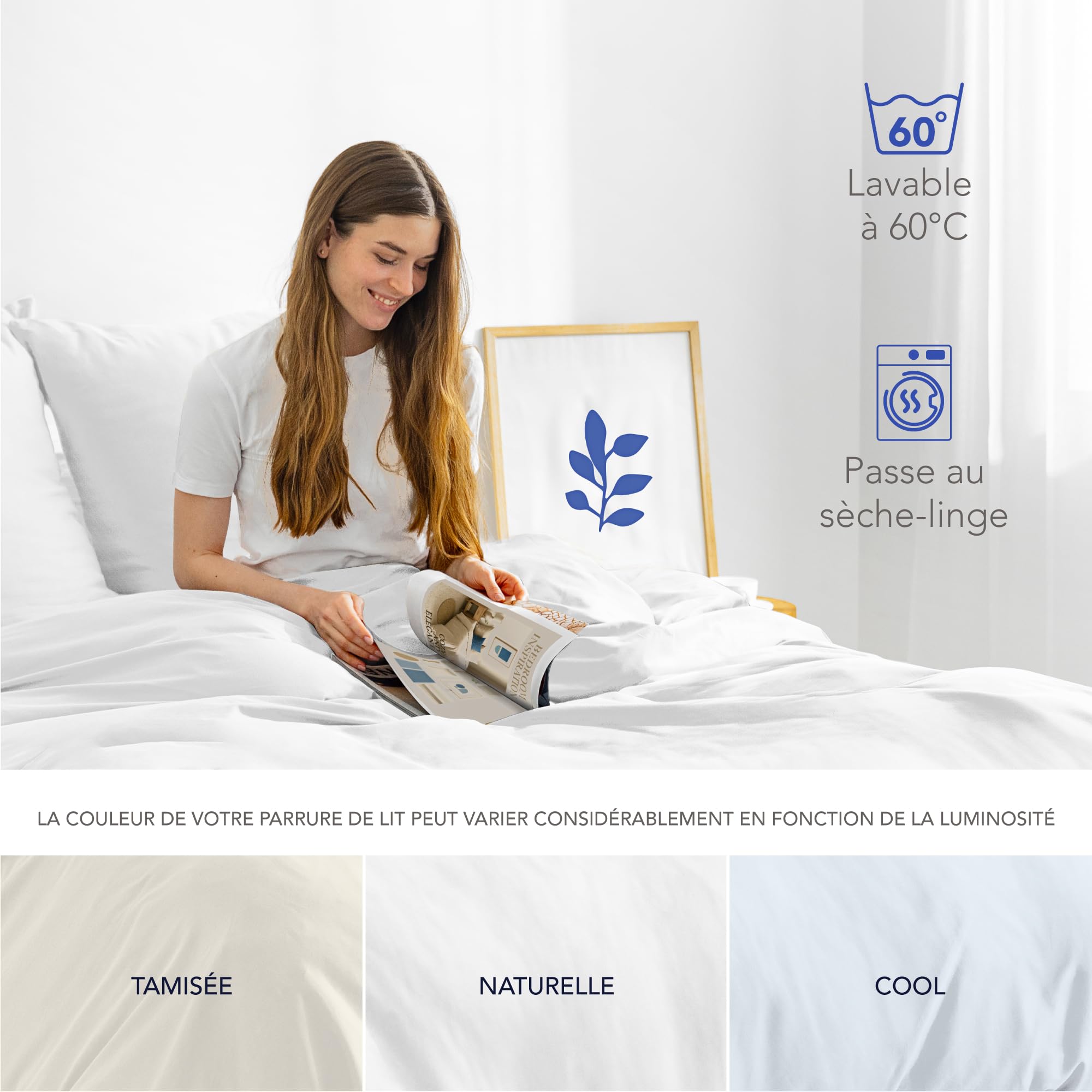 Dreamzie Housse de Couette 200x200 cm et 2 Taie Oreiller 80x80 cm - Blanc - Parure de lit en Satin de Coton - 3 Pièces - Certifié sans Produits Chimiques (Oeko TEX)