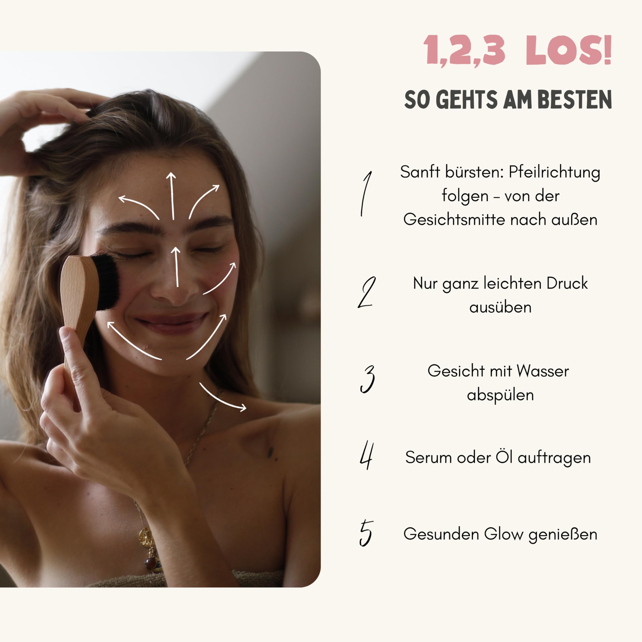 Spazzola a secco per viso – Spazzola linfatica per drenaggio linfatico, scrub viso, pelle sana & Glow (ionico-facciale) Lymph Spazzola Made in Germany – Spazzola monastica con rame