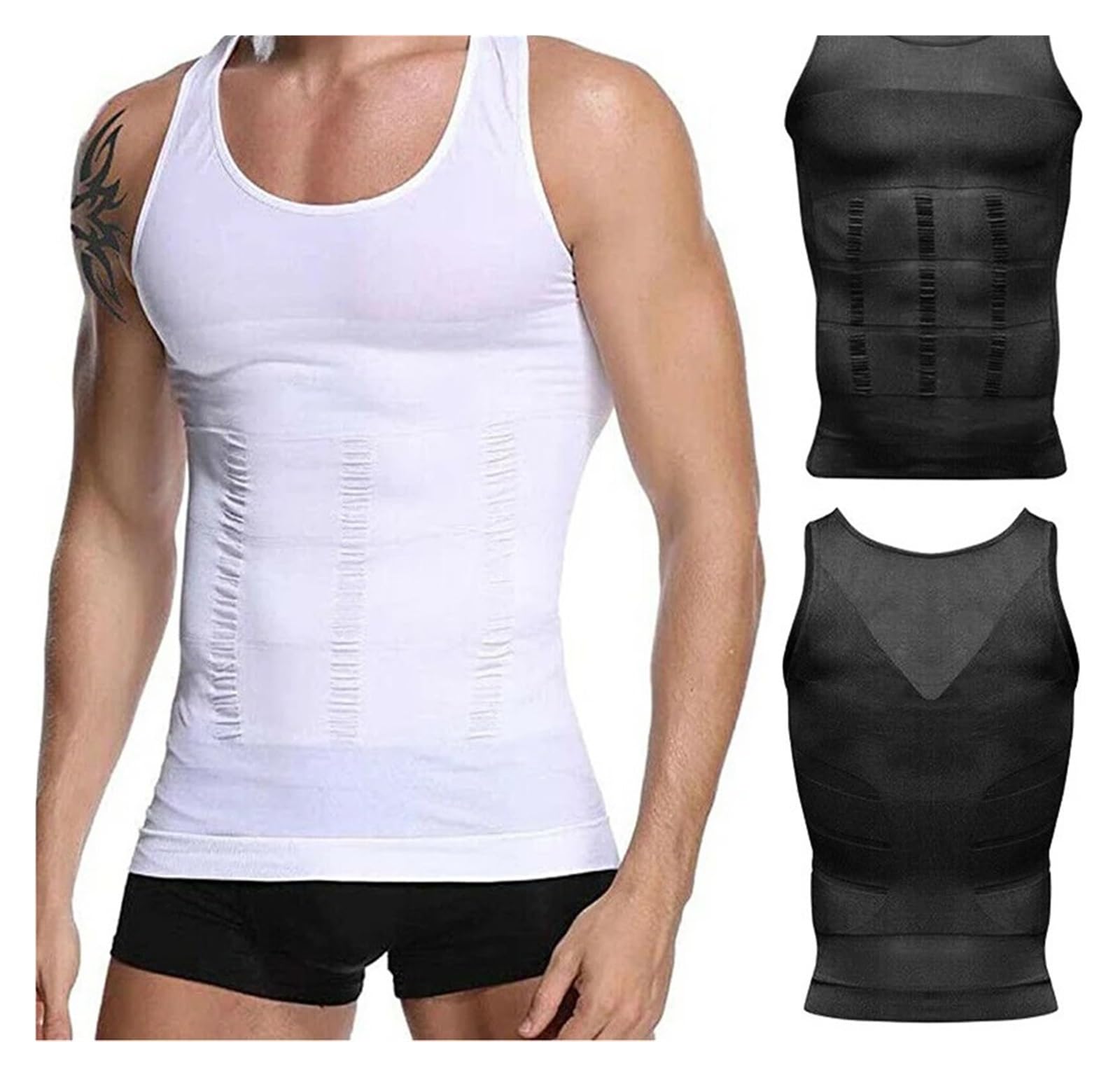 MMRTDJDR Herren-Shapewear, 2-teiliges Herren-Shapewear-Körper-Shapewear-Korsett-Weste-Hemd-Kompressions-Bauch-Bauch-Bauch-Kontroll-Schlanke-Taille-Unterwäsche-Sportweste (Dunkelgrau, S)