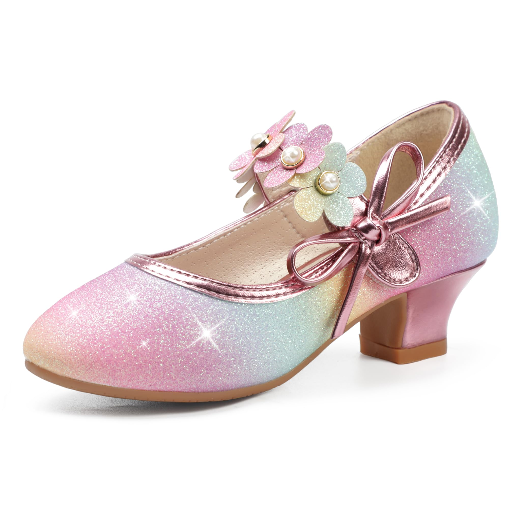 PANDANINJIA Girls Dress Shoes Kids Toddler Heels Pumps Flower Girl Mary Jane School Wedding Party Princess Shoes