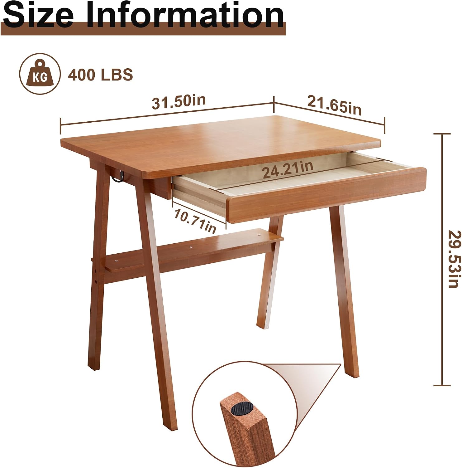 Solid Wood Writing Desk with Drawers - 31.5" Mid Century Modern Desk, Small Computer Home Office Desks for Small Spaces with Storage Shelf, Study Makeup Workstation for Bedroom/Living Room, Walnut
