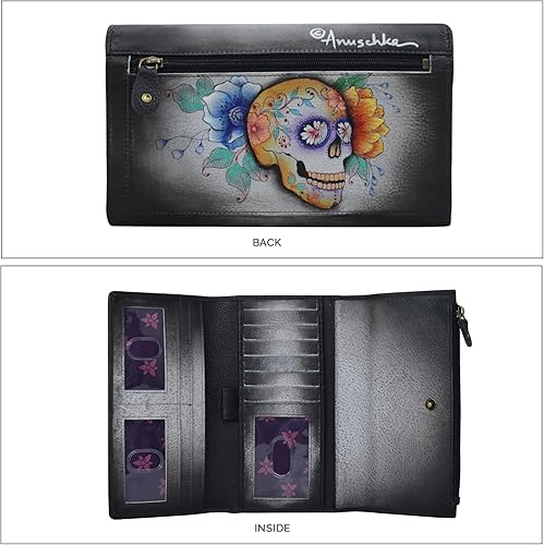 Miniatura 4 de Anuschka Embrague de tres pliegues de cuero pintado a mano para mujer Flmingos flamboyantes