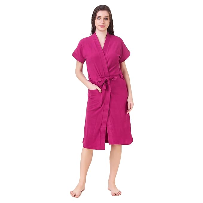 BOMBSHELL Soft Terry Towel Cotton Plain Bathrobe for Womens -Free Size