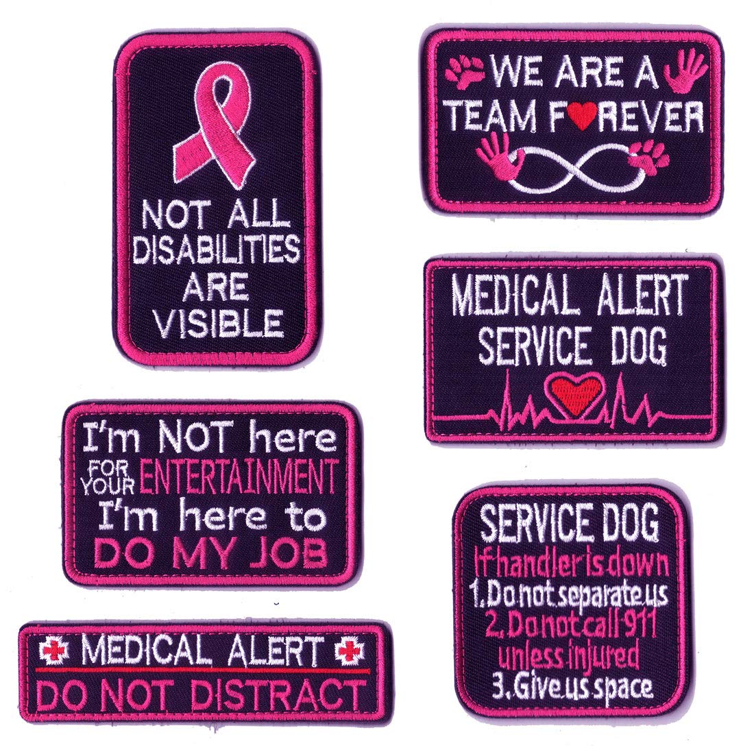 WZT 6Pcs Not All Disabilities are Visible, Service Dog Do My Job Not for Your Entertainment, Medical Alert, If Handler is Down, We are A Team Forever,