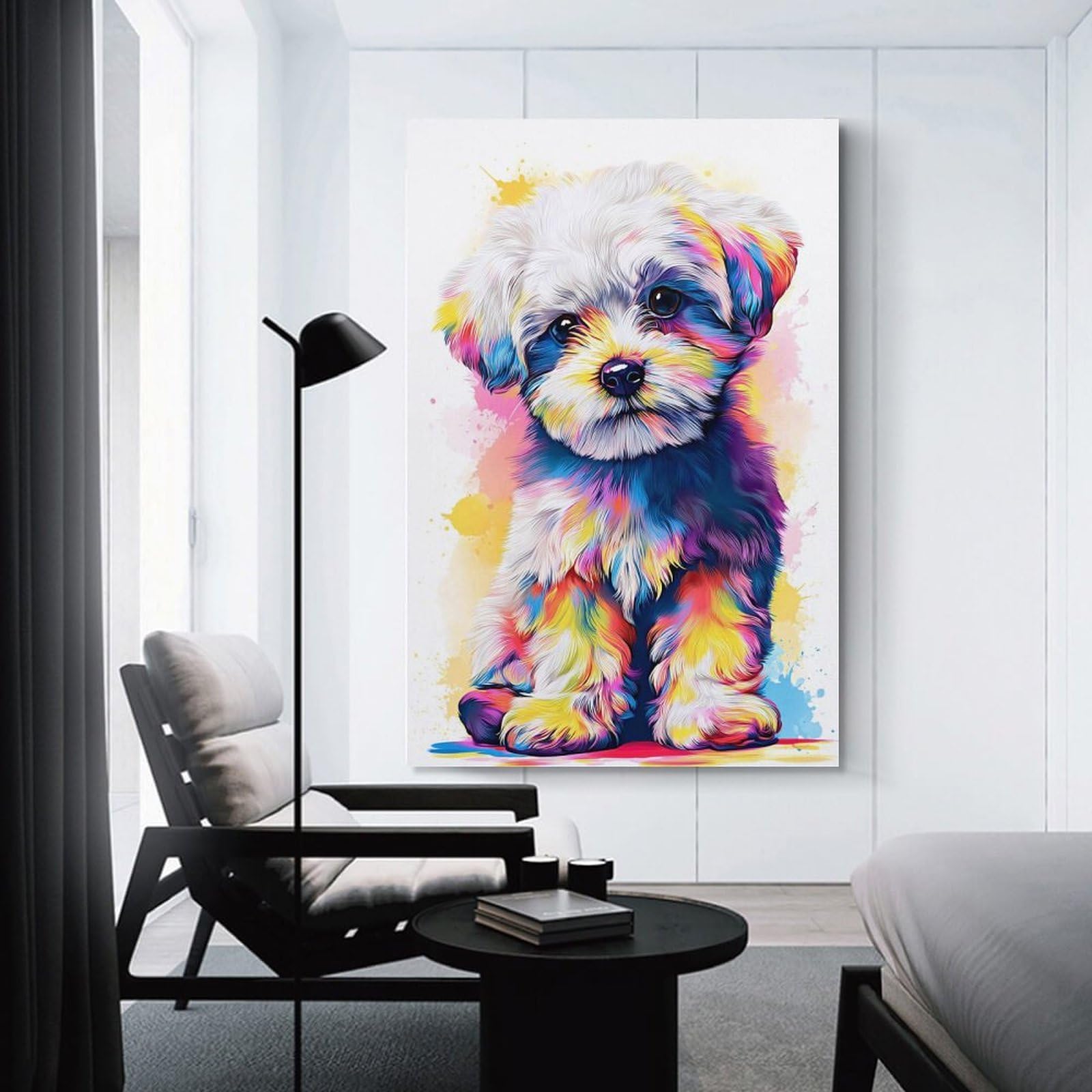 Junmoney Unframe-Colorful Abstract Puppy Art Colorful Abstract Puppy Art Canvas Art Print 08X12inch(20X30cm), For Calm Bedrooms, Home Corners Or Flats, An Easy Wall Refresh For Bedrooms