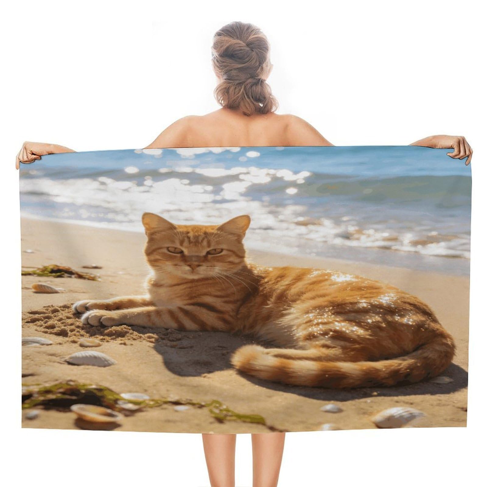 LZQPOEAS Beach Cat Beach Towel 51x31 Inch Oversized Soft Bath Towel Luxury Plush Thick Hotel Swim Pool Towels Super Quick Dry Travel Towels for Camping Gym Sports Yoga
