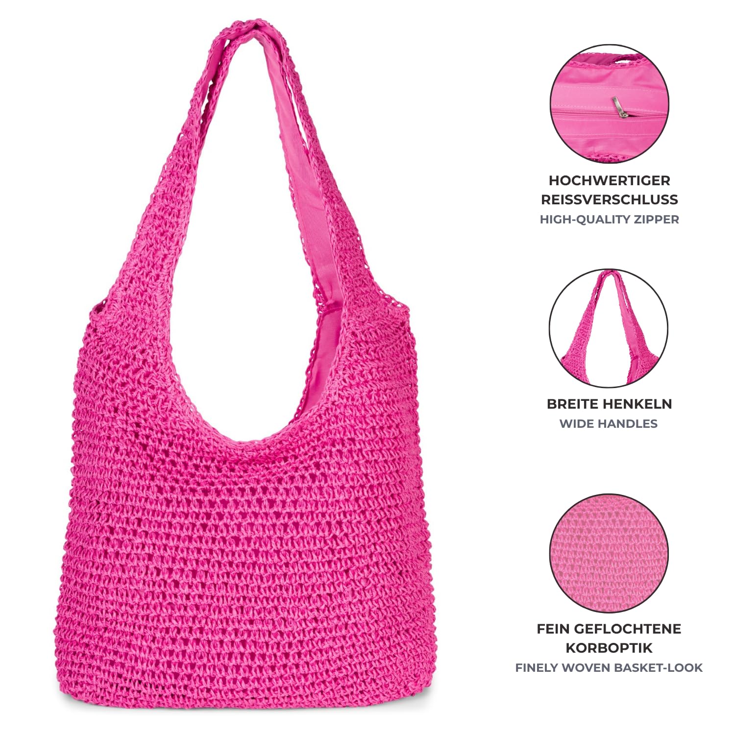 styleBREAKER Bolso saco de mujer en paja trenzada,Lavanda