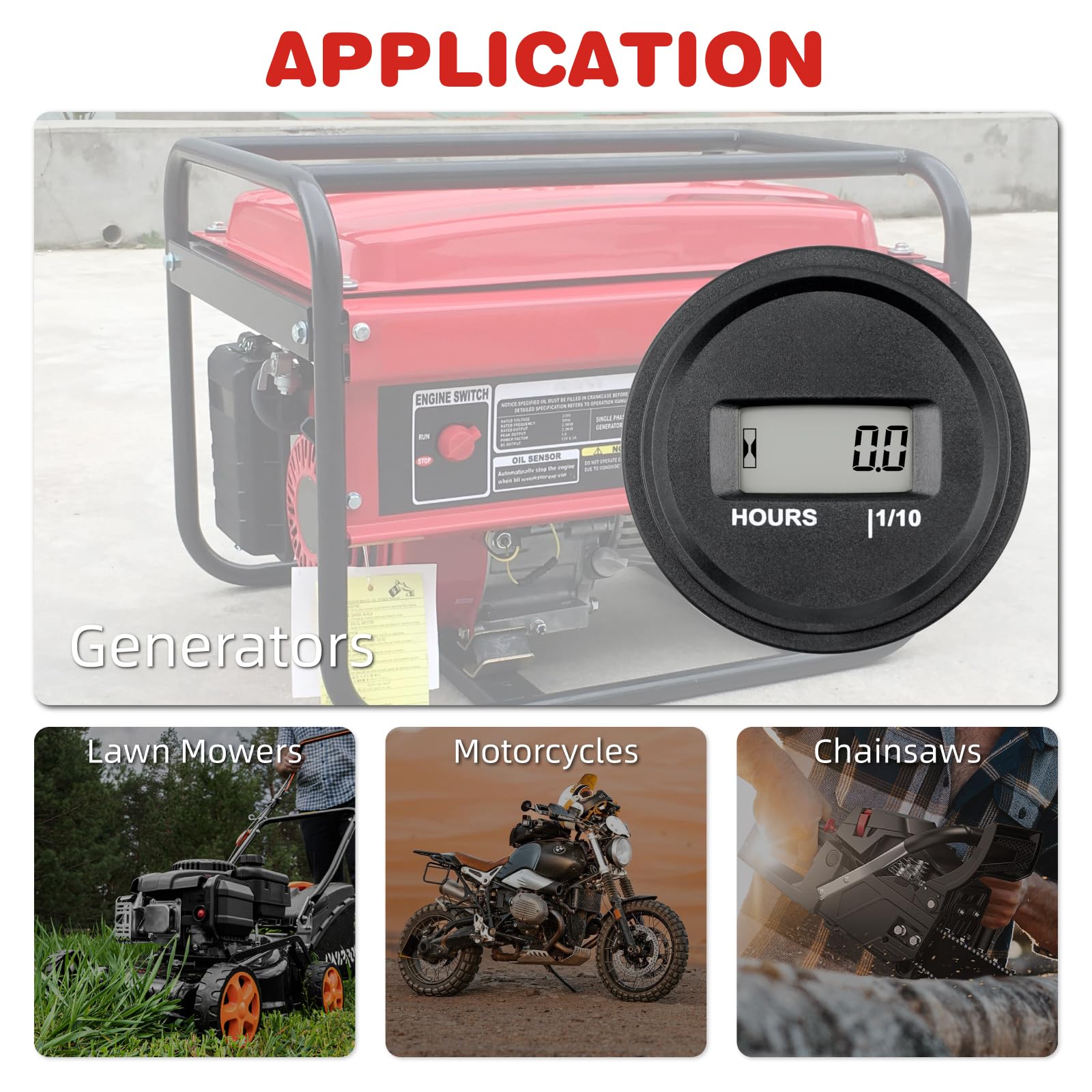 HM056AD Snap en el medidor de horas, temporización TOT, 5-277V AC/DC, IP68 a prueba de agua, utilizado para bombas internas y externas, motocicletas, generadores, cortadoras de césped, mod