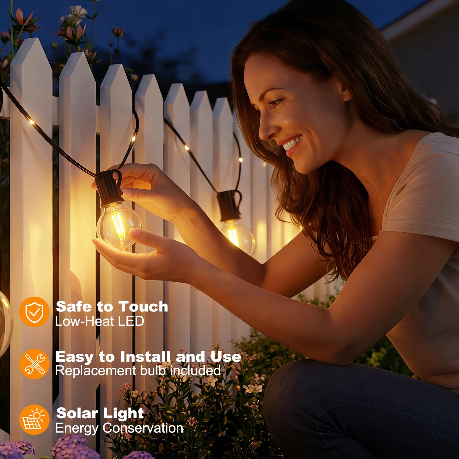 Guirnaldas Luces Exterior Solar, 12M/39.4Ft Lámparas Solares de Jardín Luces con 14+1 G40 Bombillas y 26 Perlas LED, 19 Modos Impermeable Guirnalda Solares para Jardín, Terraza, Navidad, Fiesta