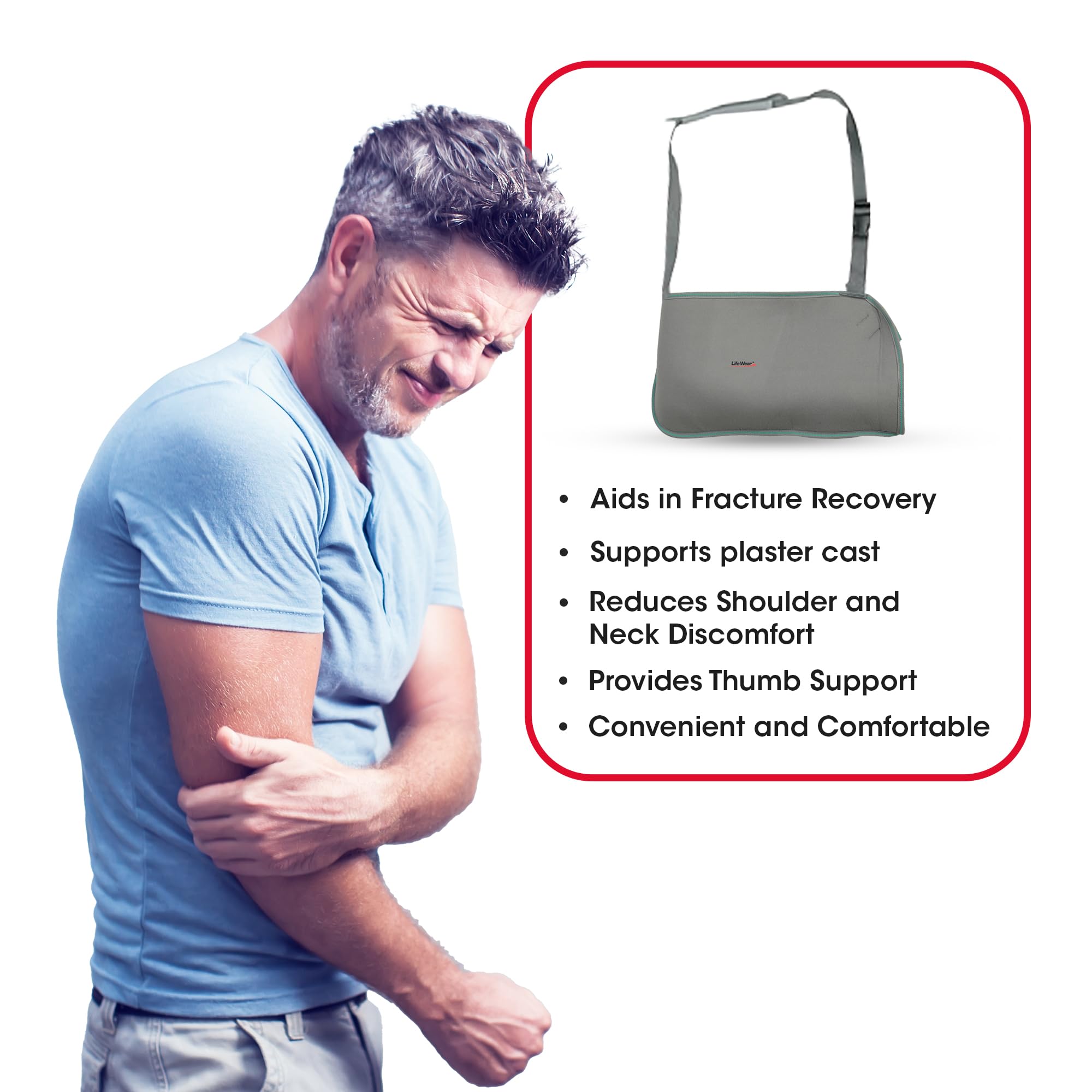 Life Wear Arm Sling Baggy, Arm Brace Immobilizer for Fracture Healing and Recovery, Arm and Shoulder Sling with Elbow Support, For Soft Tissue Injuries, Post-plaster Casts, and Pain Relief, Size (S) - Image 7 thumbnail