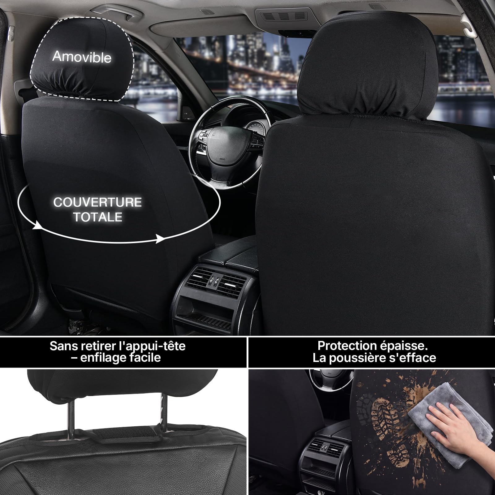 TOYOUN Housse Siege Voiture Universel Avant Tissu et Similicuir Doux Gris | Compatible airbags,Anti-usure anti-rayures protection sièges,Tissu perforé respirant,Dos antidérapant à picots