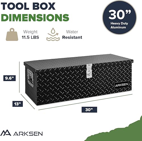Miniatura 6 de ARKSEN - Caja de herramientas con cierre de placa de diamante de aluminio resistente de 30 pulgadas, para camioneta, remolque o casa rodante, mango