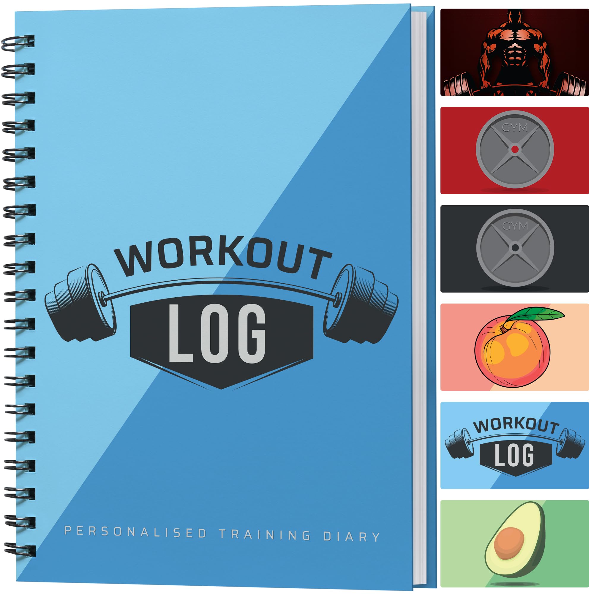 Workout Planner for Daily Fitness Tracking & Goals Setting - A5 Size, 6” x 8”, Azure Blue - Improved Thicker Cover - Men & Women Personal Home & Gym Training Diary - Log Book - by Workout Log Gym