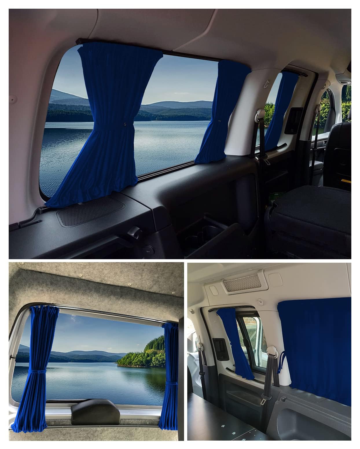 BREMER SITZBEZÜGE Zasłony chroniące przed słońcem, kompatybilne z VW Caddy 3 i 4, krótkie Maxi z tylną klapą 2003 - 2020 w kolorze niebieskim, akcesoria kempingowe, akcesoria do przyczep kempingowych, zestaw zasłon