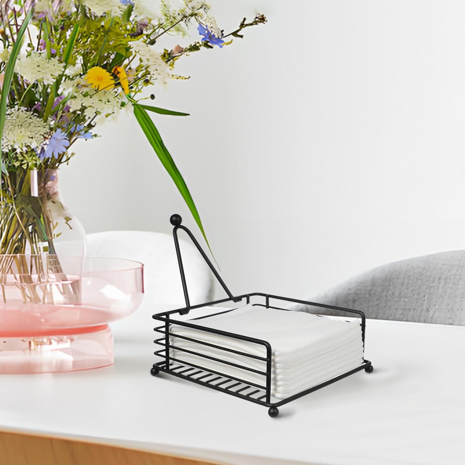 Mobestech Napkin Holder Flat Napkin Dispenser Napkin Holder Metal Square Decor for Kitchen Restaurant
