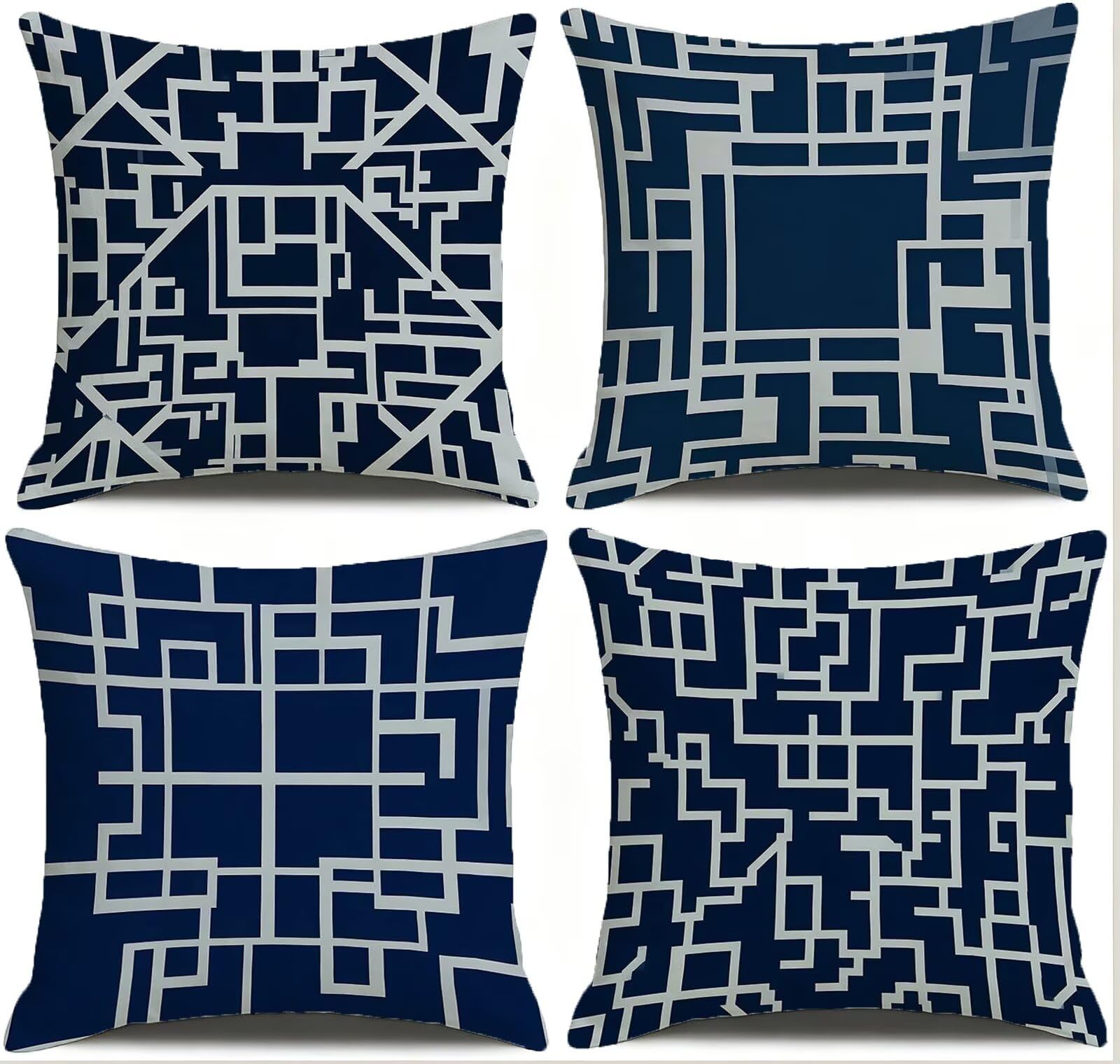 Blu Federe Cuscini Divano 60x60cm, Cuscini da Esterno Set de 4, Cod-44 | Lin Copricuscini Decorativi Letto Arredo, per Letto, Soggiorno, Giardino, Esterno, Casa Decorazione Set di 4 Astratto