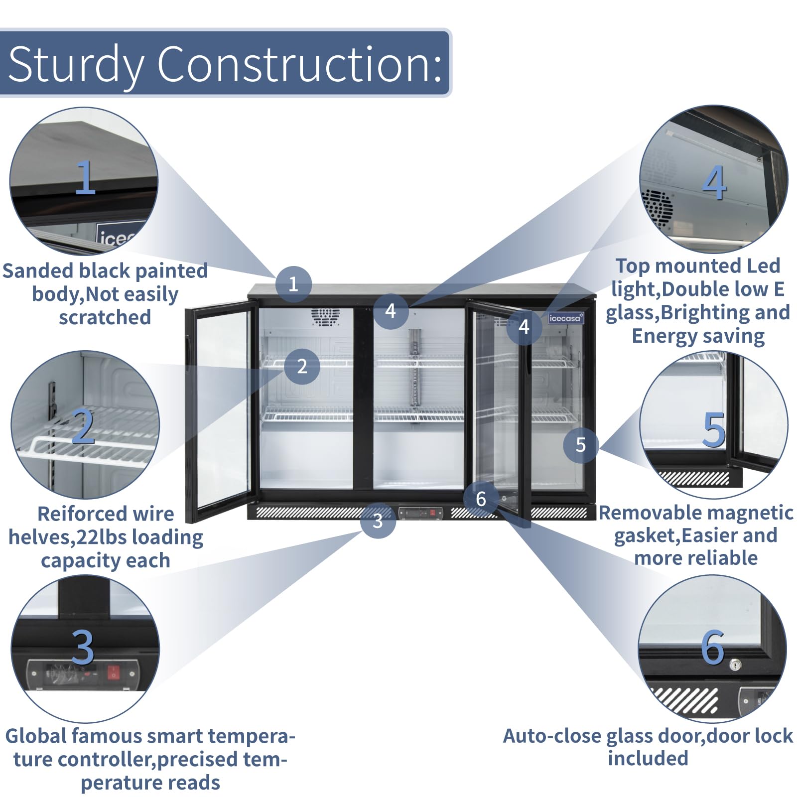 Beverage Refrigerators 3 Glass Door Back Bar Refrigerator Commericial Counter Height Refrigerator Merchandiser 11.7Cu.ft for Soda Beer