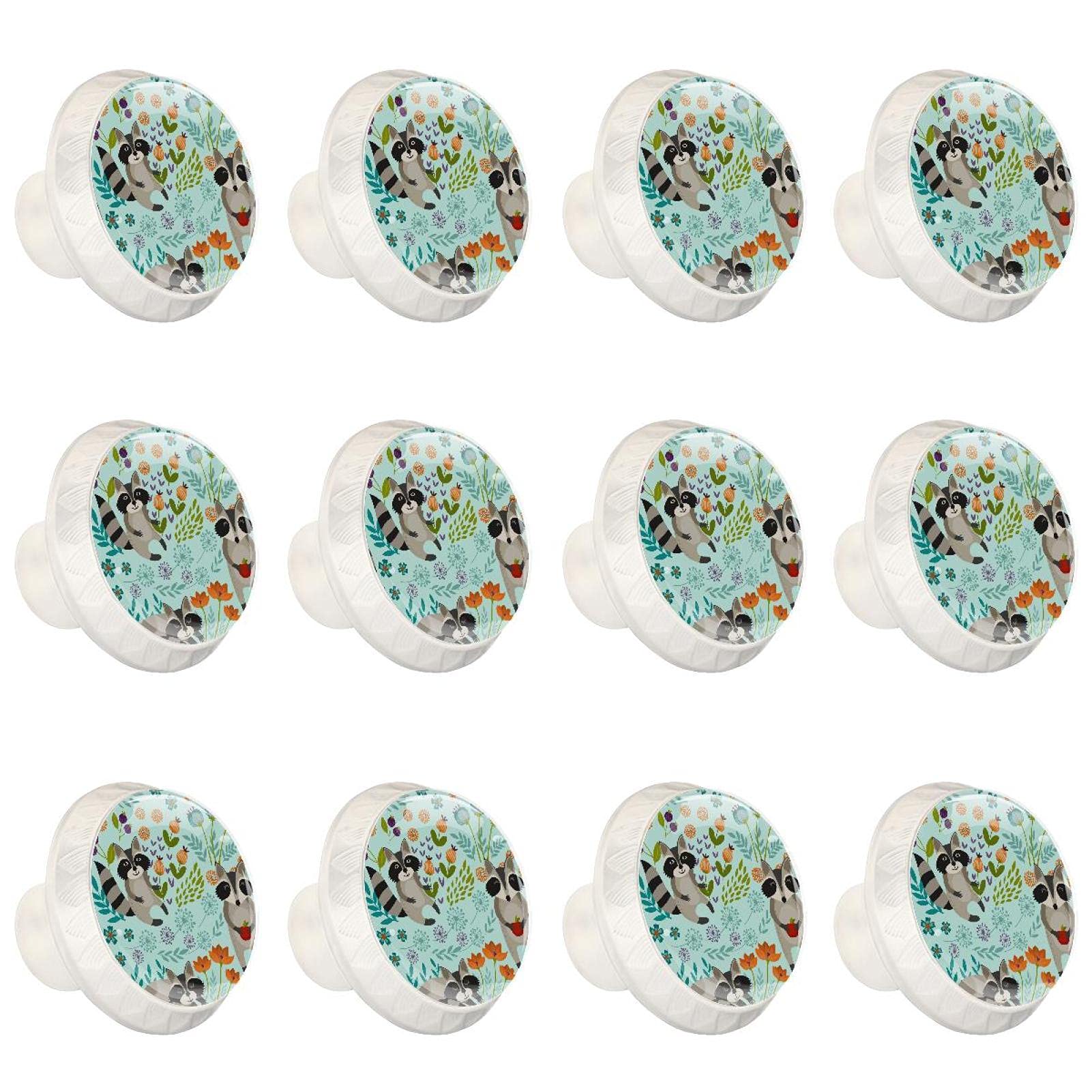 Boutons d'armoires de cuisine poignées tiroir et commode motif vert raton laveur rond