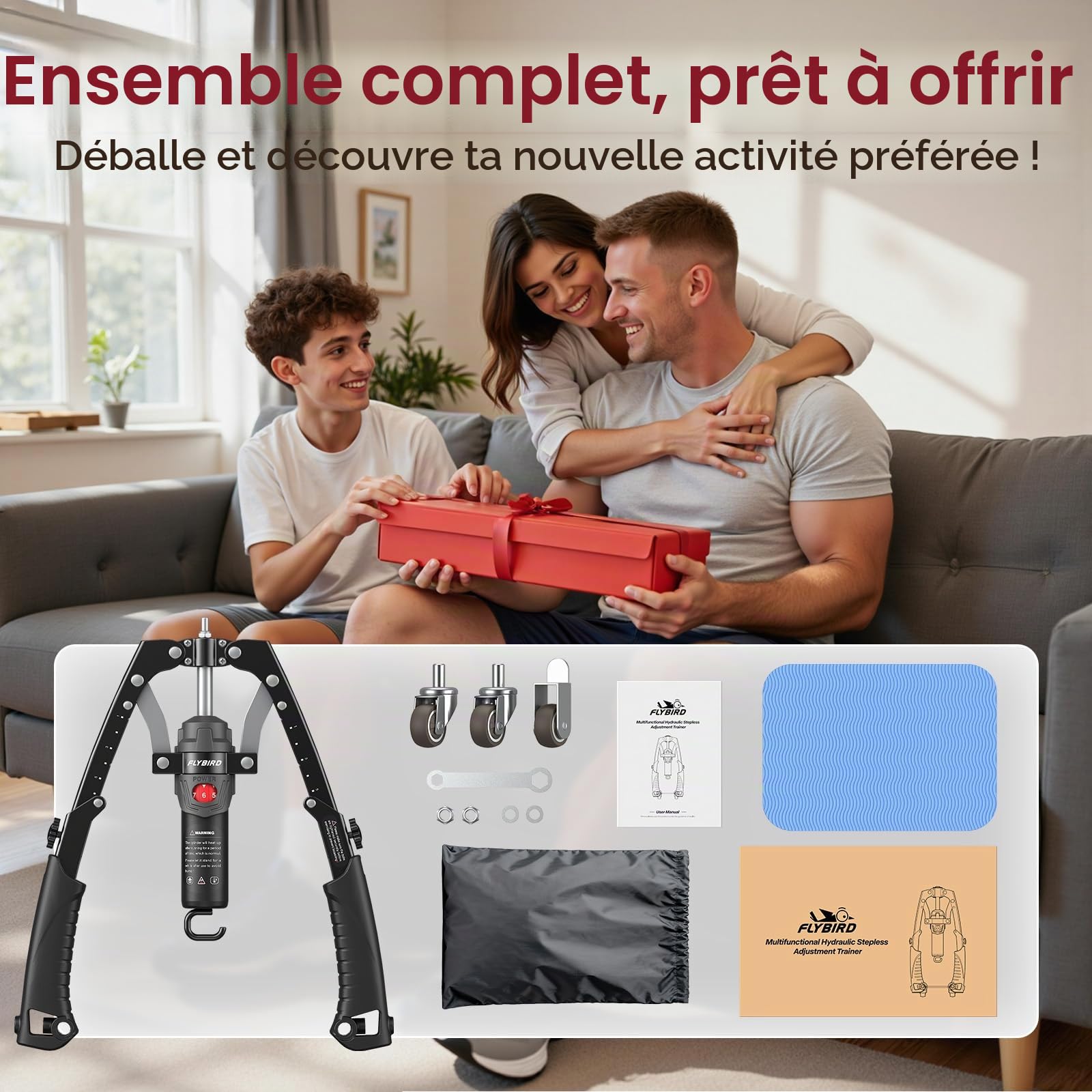 FLYBIRD Appareil d’entraînement pour Bras, Poitrine et gainage, Twist Musculaire hydraulique Core réglable de 10 à 200 kg, entraîneur 2-en-1 avec Rouleau Abdominal