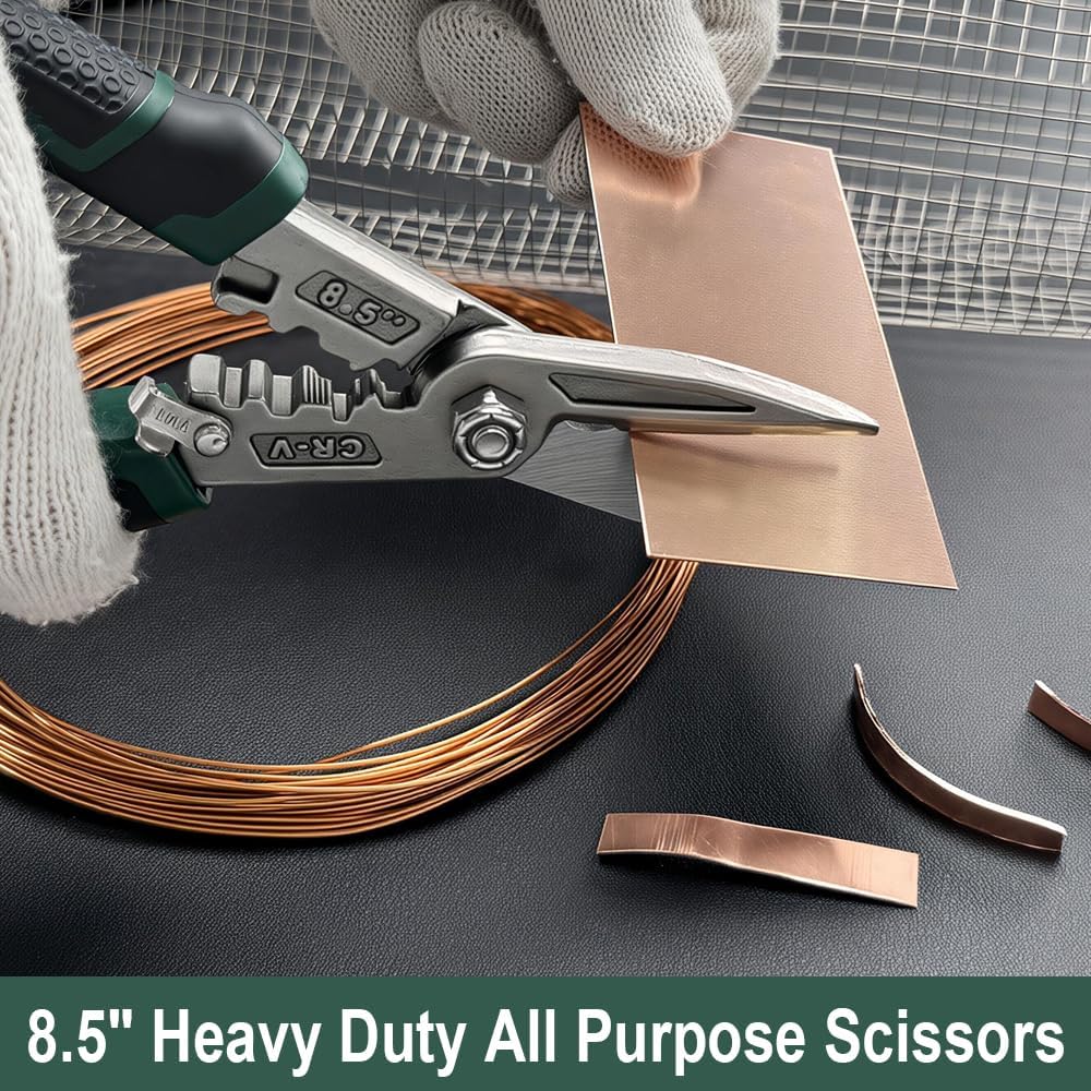 Heavy Duty Scissors, 8.5'' Multi-Functional Scissors, Comfortable Non-Slip Handle, Sharp Serrated Edge, Industrial Shears for Metal Sheets, Wires, Leather, Plastic, Hemp Rope - Image 3