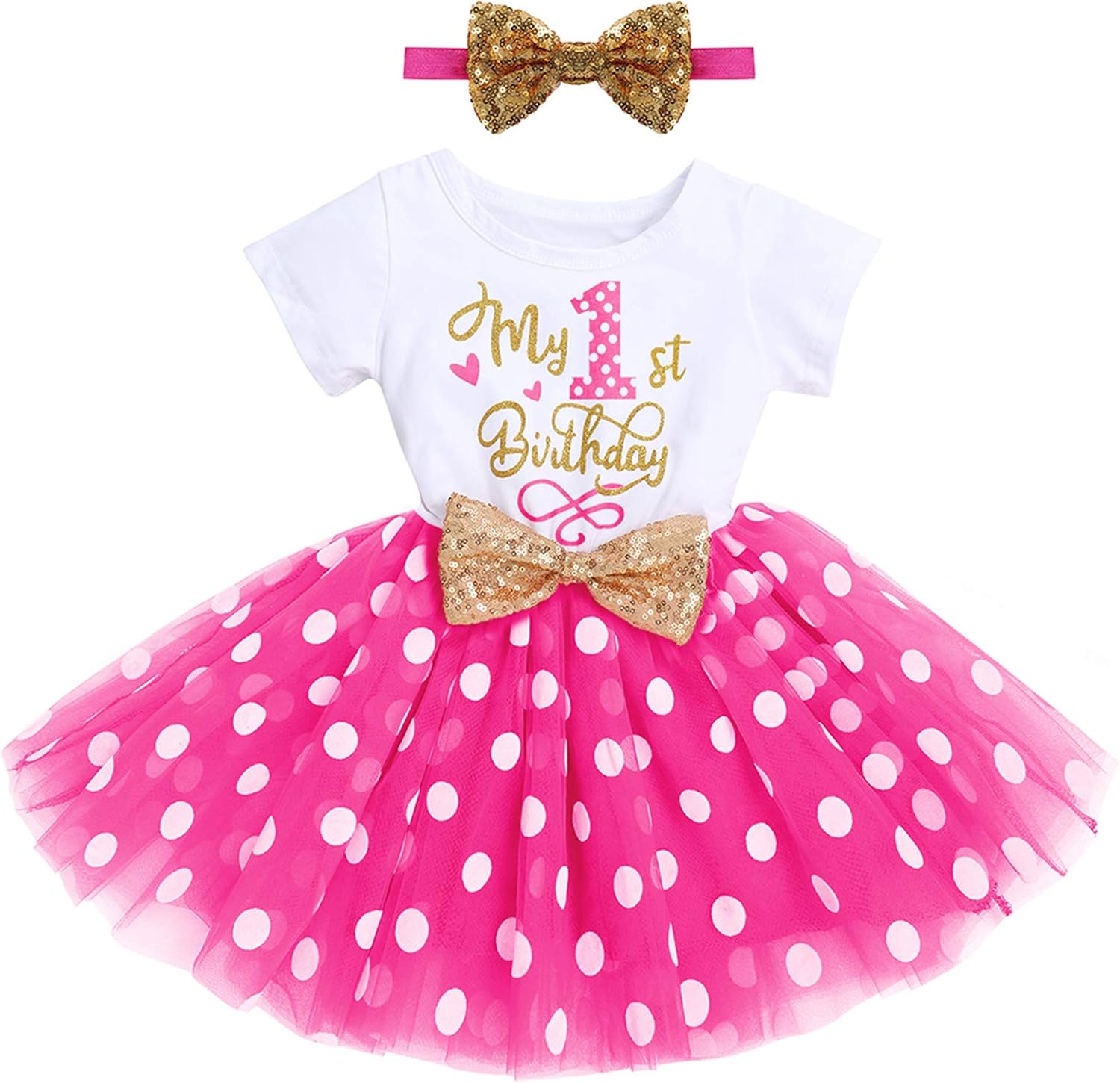 Baby Girls 1st 2nd Birthday Outfit Mouse Ladybug Dress Headband Polka Dots Tutu Skirt Set ONE Cake Smash Photo Shoot