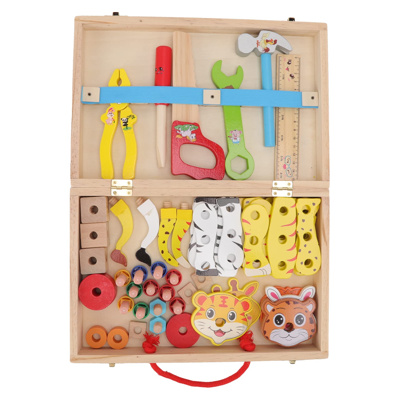Herramienta de Madera Caja de Herramientas de Juguete Construcción Educativa de Bricolaje Segura Juguetes para Niños para el Desarrollo de Habilidades Lógicas 30 X 6,5 X 20 Cm