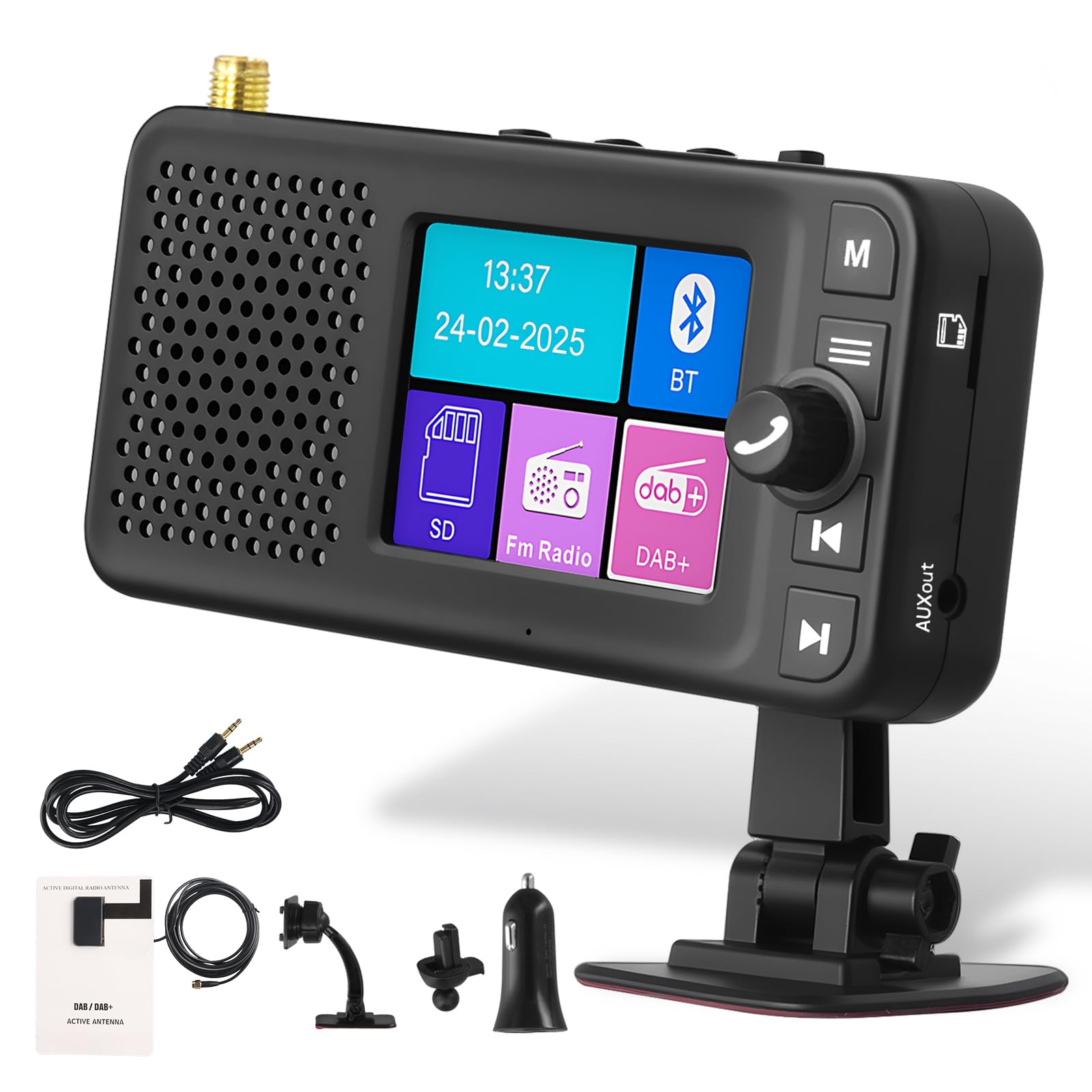 DAB+ Digital Radio Adapter per Autoradio, Motorsi Plug&Play mit 2,4" LCD-Display, Dab Radio per Auto mit Bluetooth, FM Transmitter, TF Karte, AUX, Ausgang, Antenne