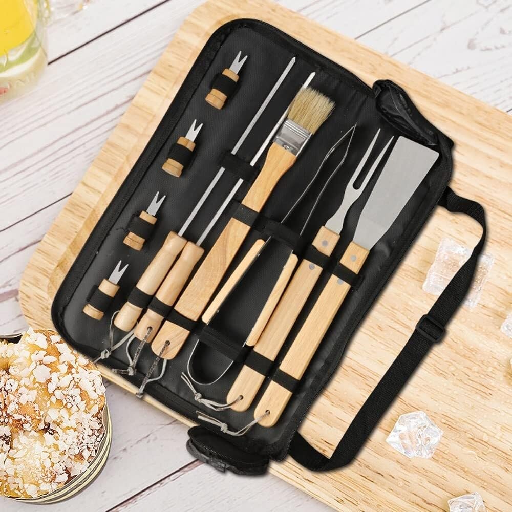 MRKU Grillbesteck-Set aus Edelstahl, Zubehör in Lebensmittelqualität, Tragbares Camping-Set, Hitzebeständig und rostfrei, Geschenkset für Enthusiasten
