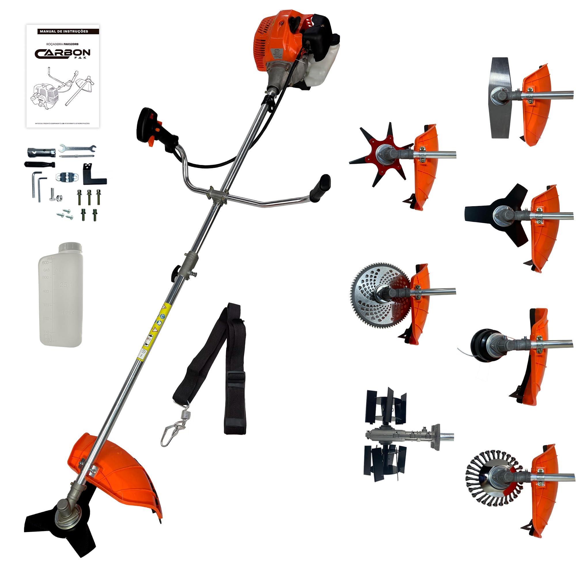 Carbon Fak Roçadeira Multifuncional 7 em 1 a Gasolina 52cc 2,5HP, Aparador e Cortador de