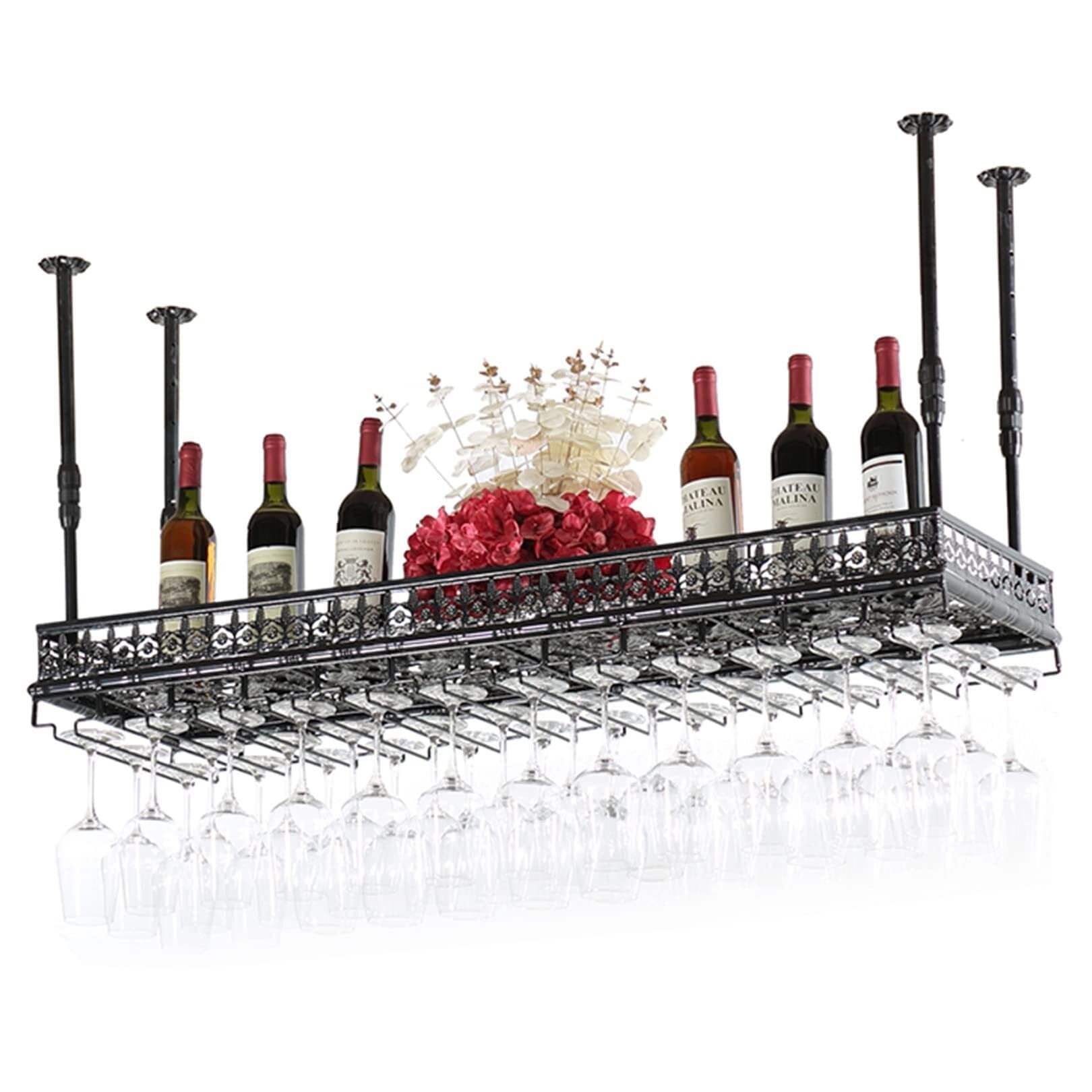 Porte-verre à vin suspendu au plafond et étagère de rangement vintage 80x35cm
