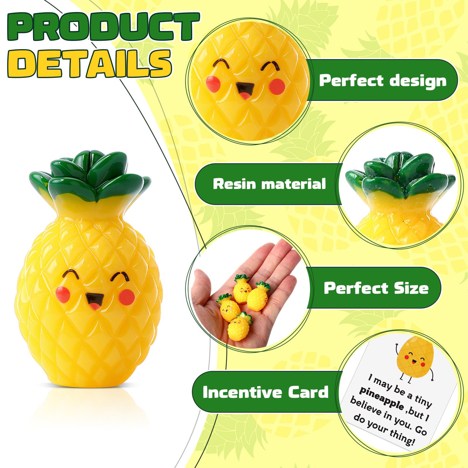 30 Sets Positive Pineapple Gift Bulk Inspirational Support Card Resin Cute Realistic Pineapple for Coworker End of Year Employee Teacher Back to School Gift