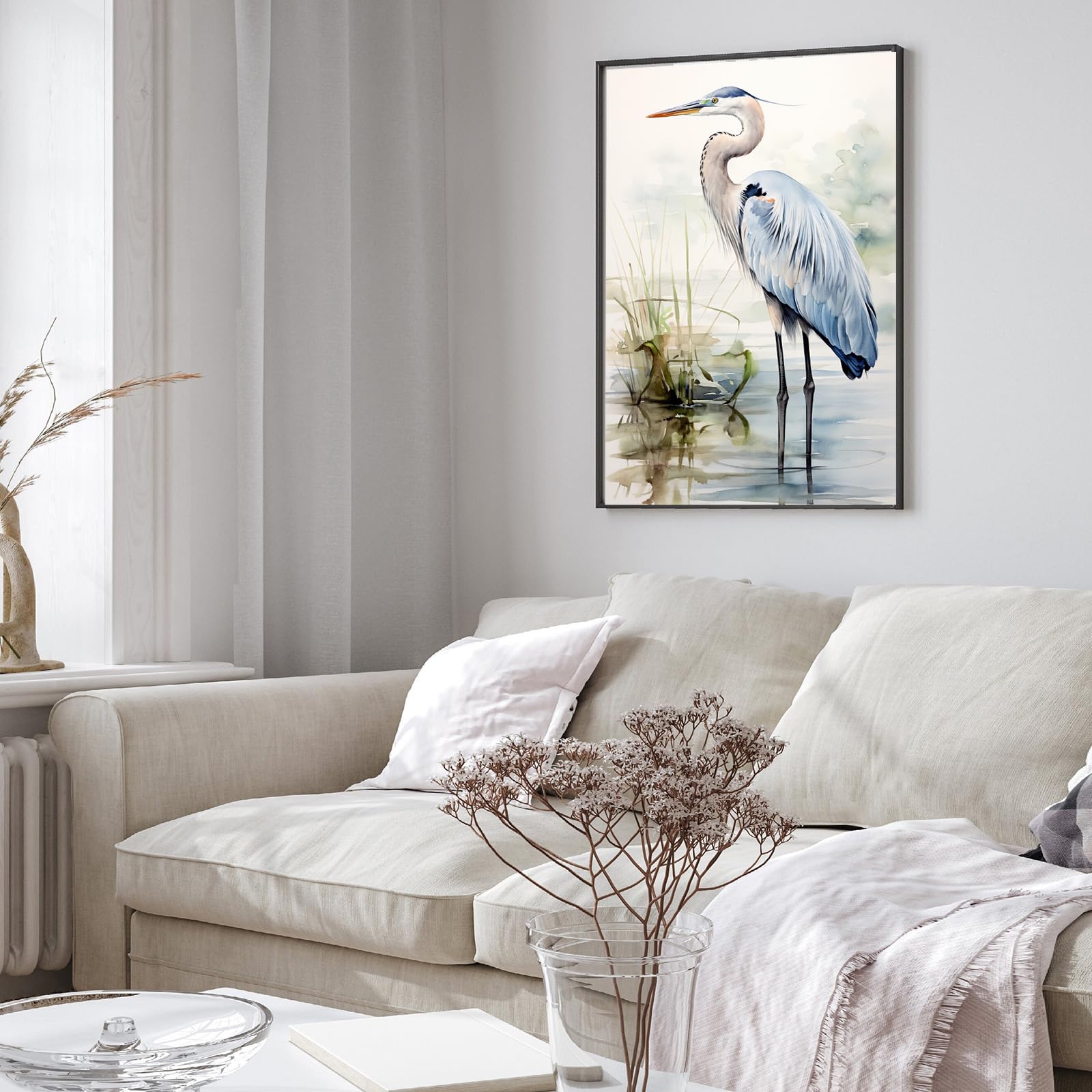 Wee Blue Coo Quadro Con Stampa Di Uccelli Su Righe – Cornice In Legno 23x18 Cm