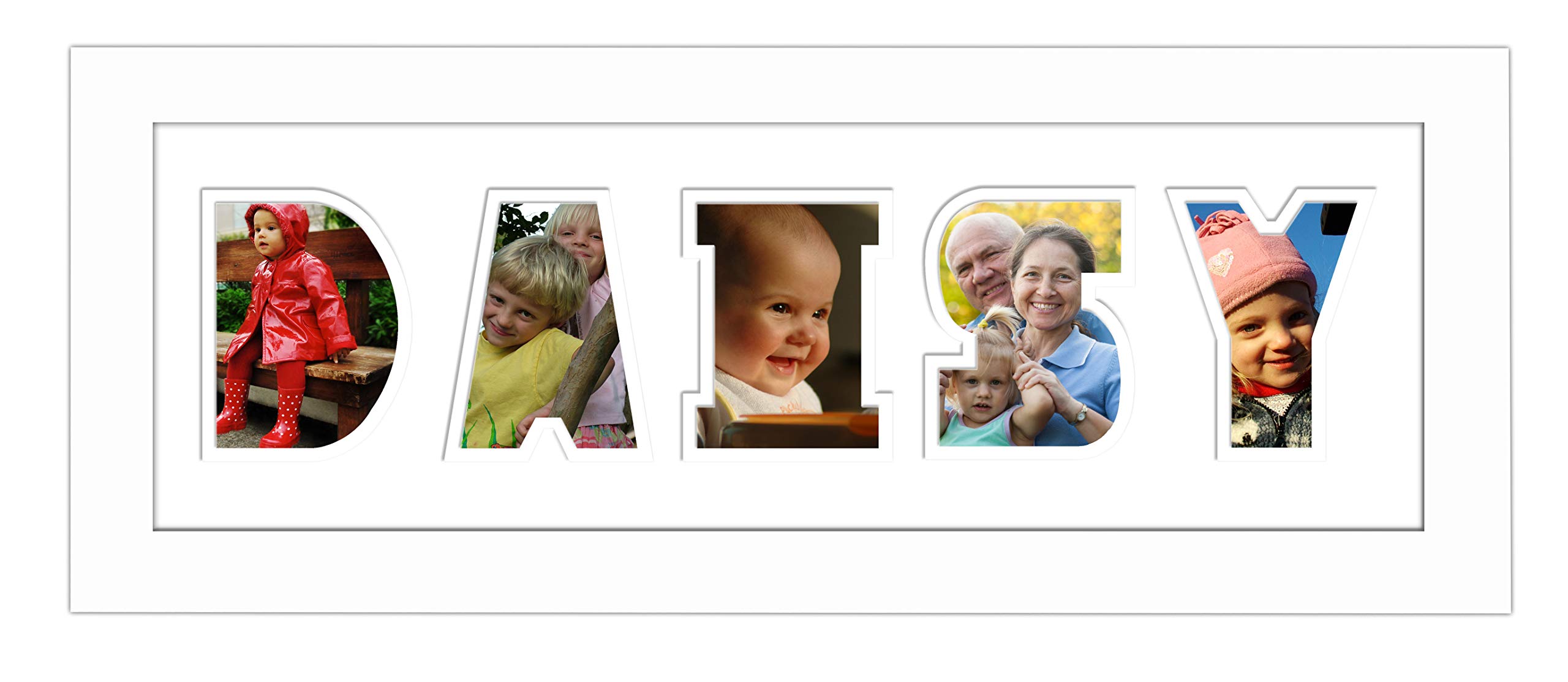 Photos In A Word White Finish Frame White Mount White Inside Daisy Photo Frame Name Photo Frame Name Frame Word Frame 1300A (White Finish Frame White Mount White Inside)