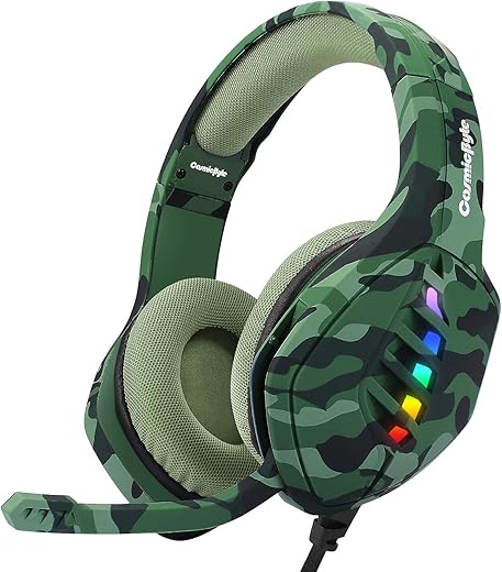 Cosmic Byte GS430 Gaming Headphone, 7 Color RGB LED and Microphone for PC, PS5, Xbox, Mobiles, Tablets, Laptops (Camo Green)