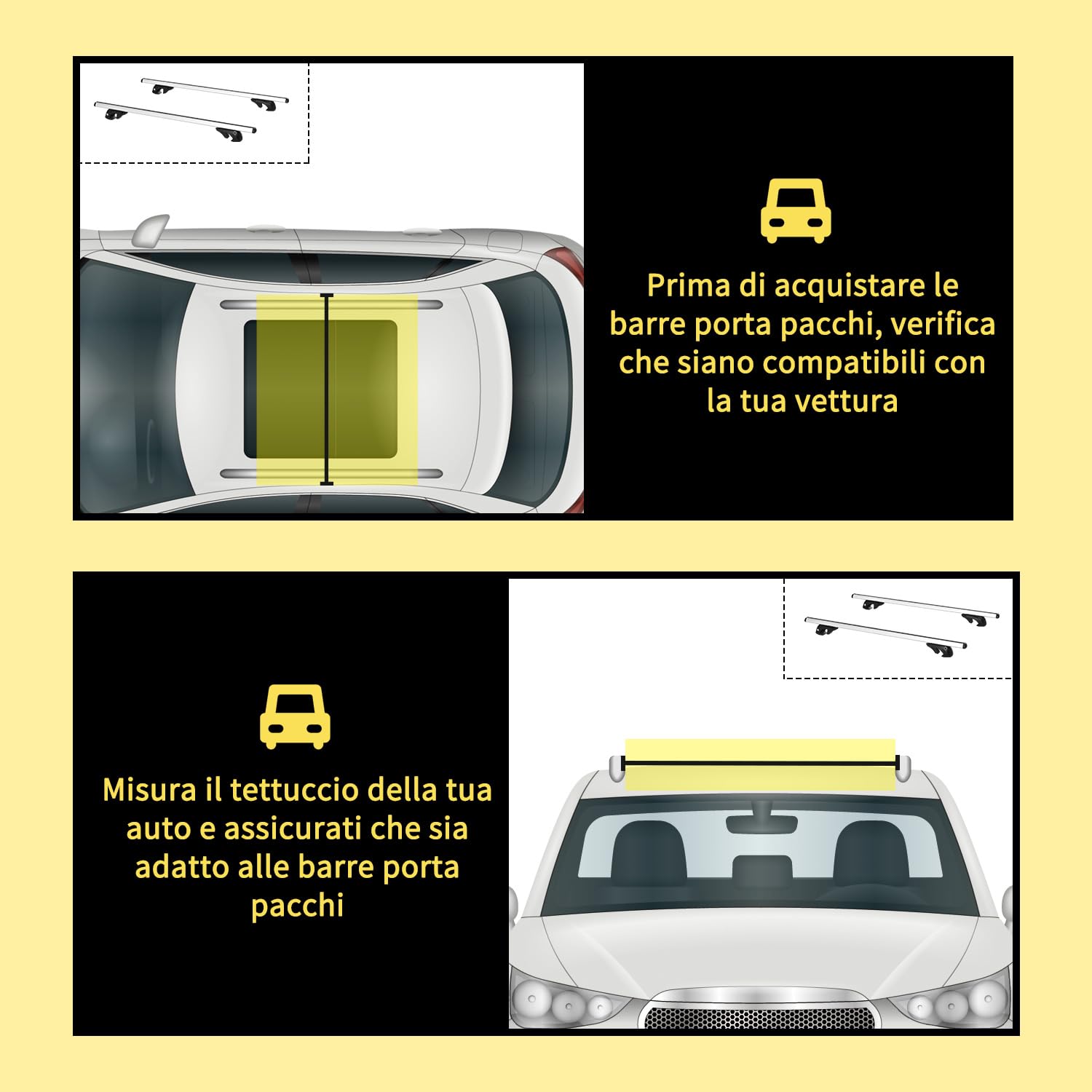 HOMCOM Barre Portatutto per Auto in Alluminio, Barre Portapacchi Macchina con Blocco e Chiavi di Sicurezza, Distanze fino a 120 cm, Capacità da 75 kg, per SUV, Berline e Furgoni, Argento