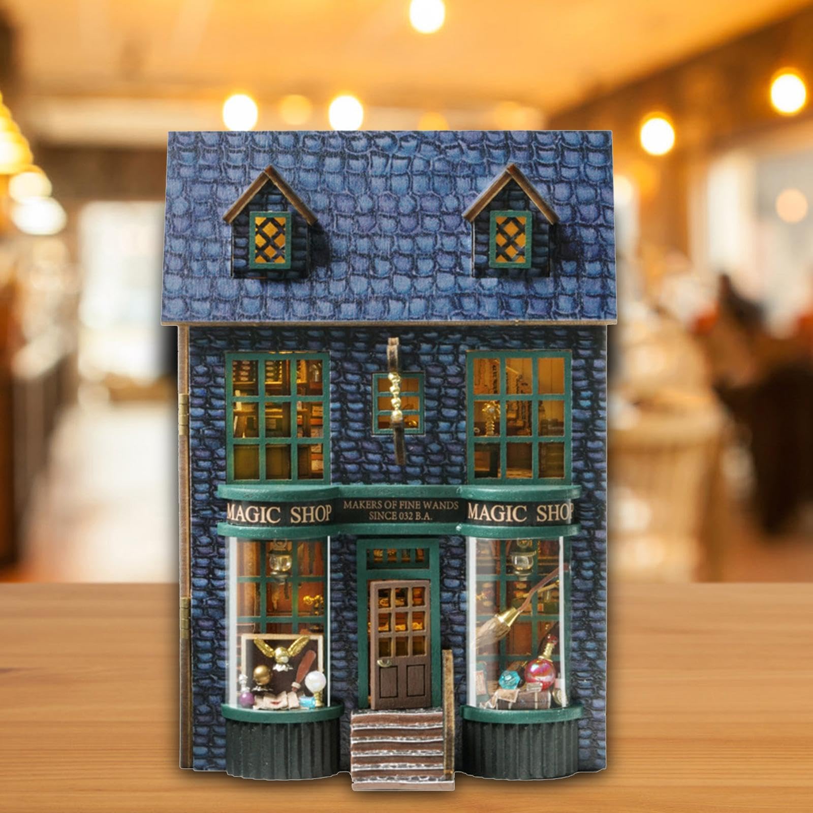 Casa delle Bambole Miniatura Fai da in Legno Kit da Costruzione Modello Artigianale con Mobili Luce LED Adatta per Collezione, Negozio