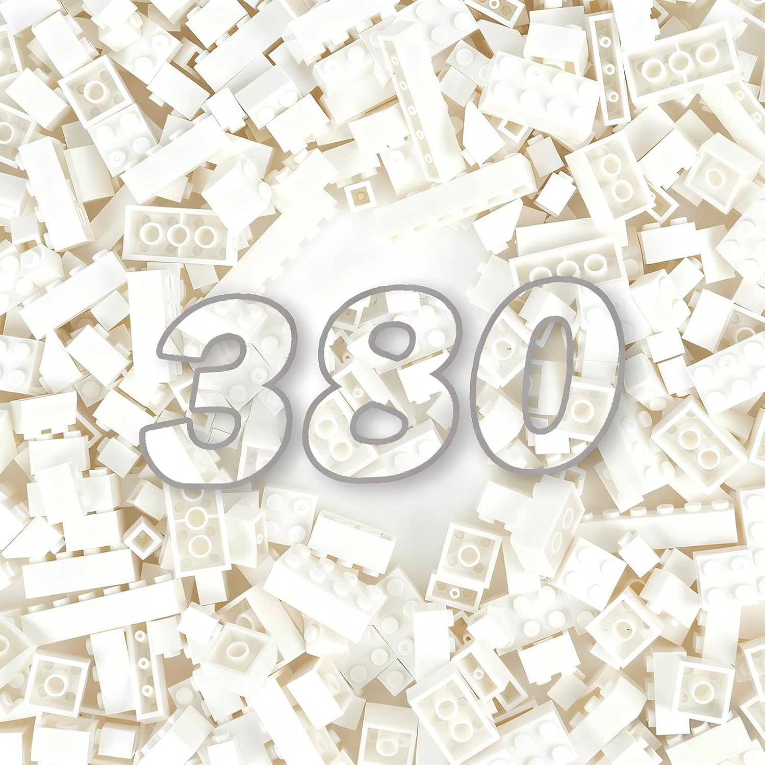MALEKO Classic Bulk Building Blocks Accessories, 380 Pieces Mix Shape Bricks for Building-Compatible with All Major Brands(White)