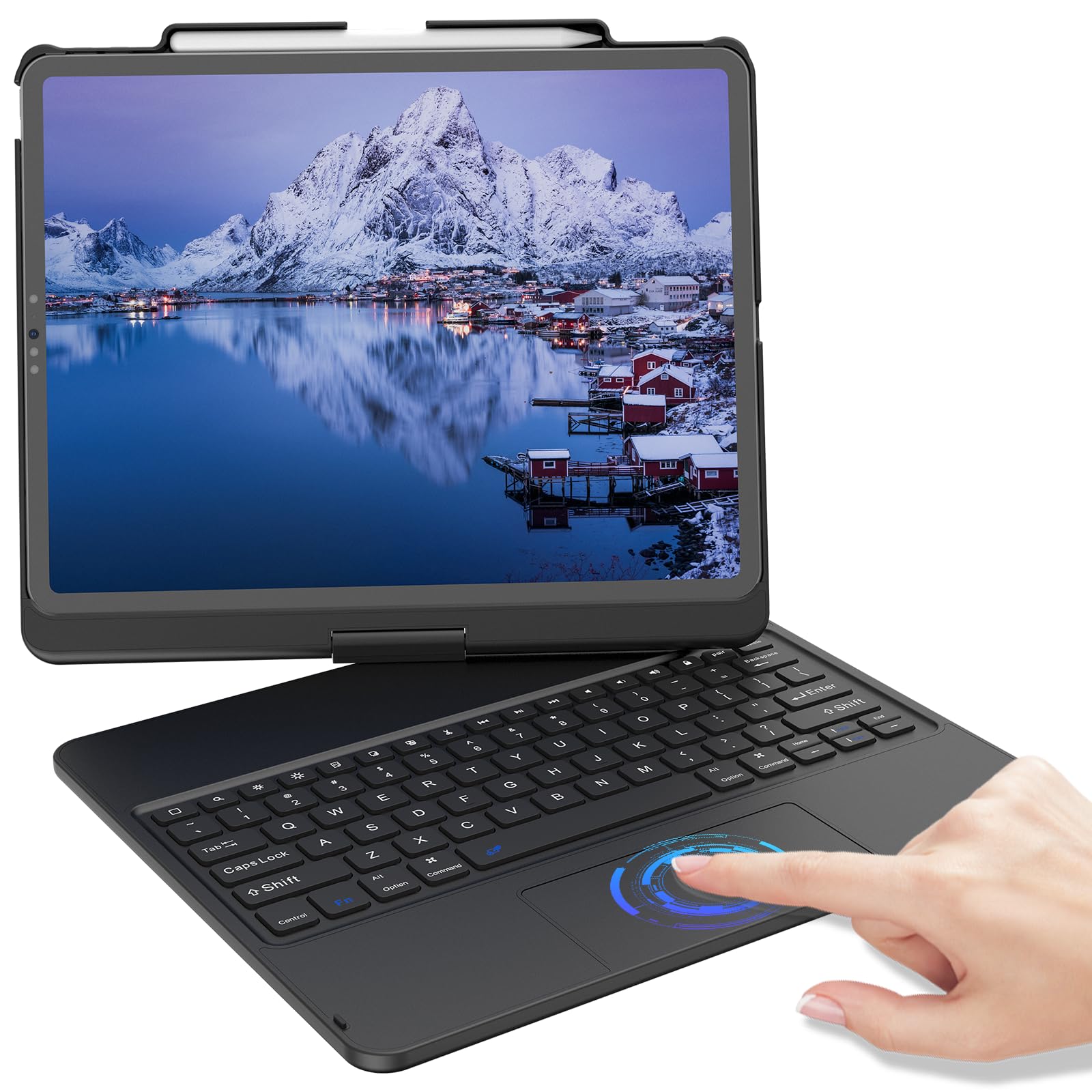 iPad Pro 12.9 Keyboard Case, Touch Keyboard Case for iPad Pro 12.9 inch 6th Generation, 360°Rotatable iPad Case with Touchpad Keyboard & Pencil Holder for iPad Pro 12.9 6th/5th/4th/3rd Gen (Black)