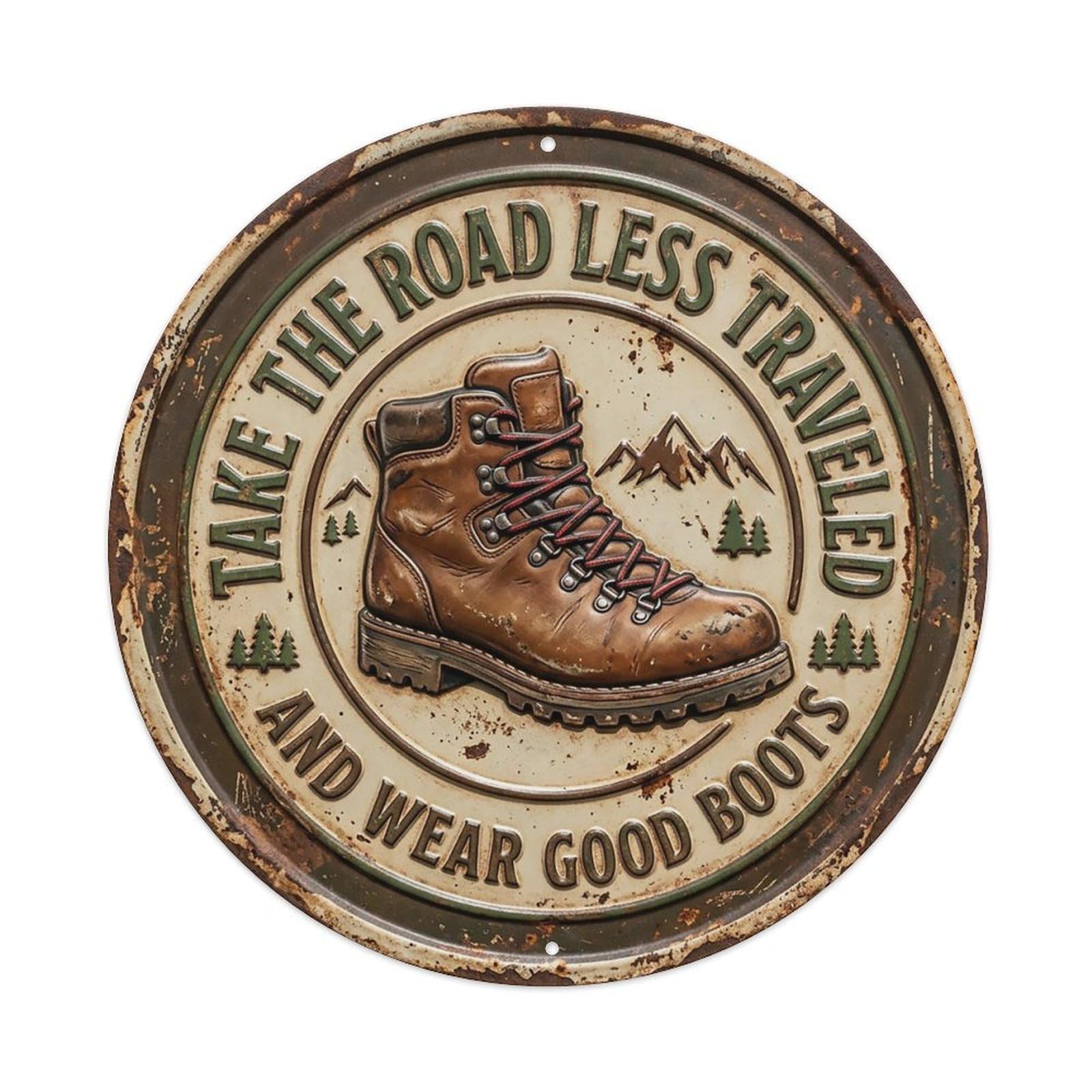 Hiking Boot Trail Entryway Metal Tin Sign
