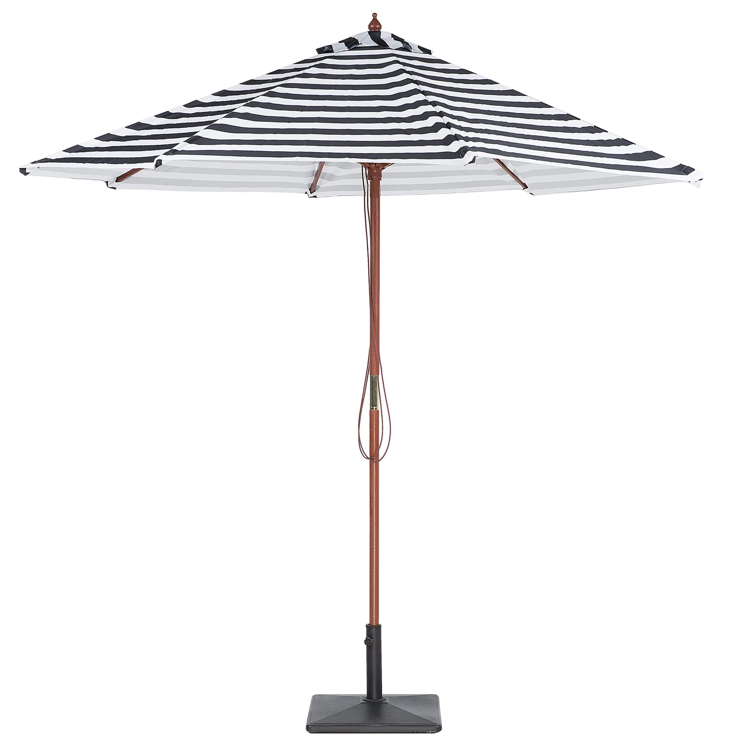 Parasol ogrodowy czarno-biały w pasy drewniany maszt składany 260 cm Ferentillo